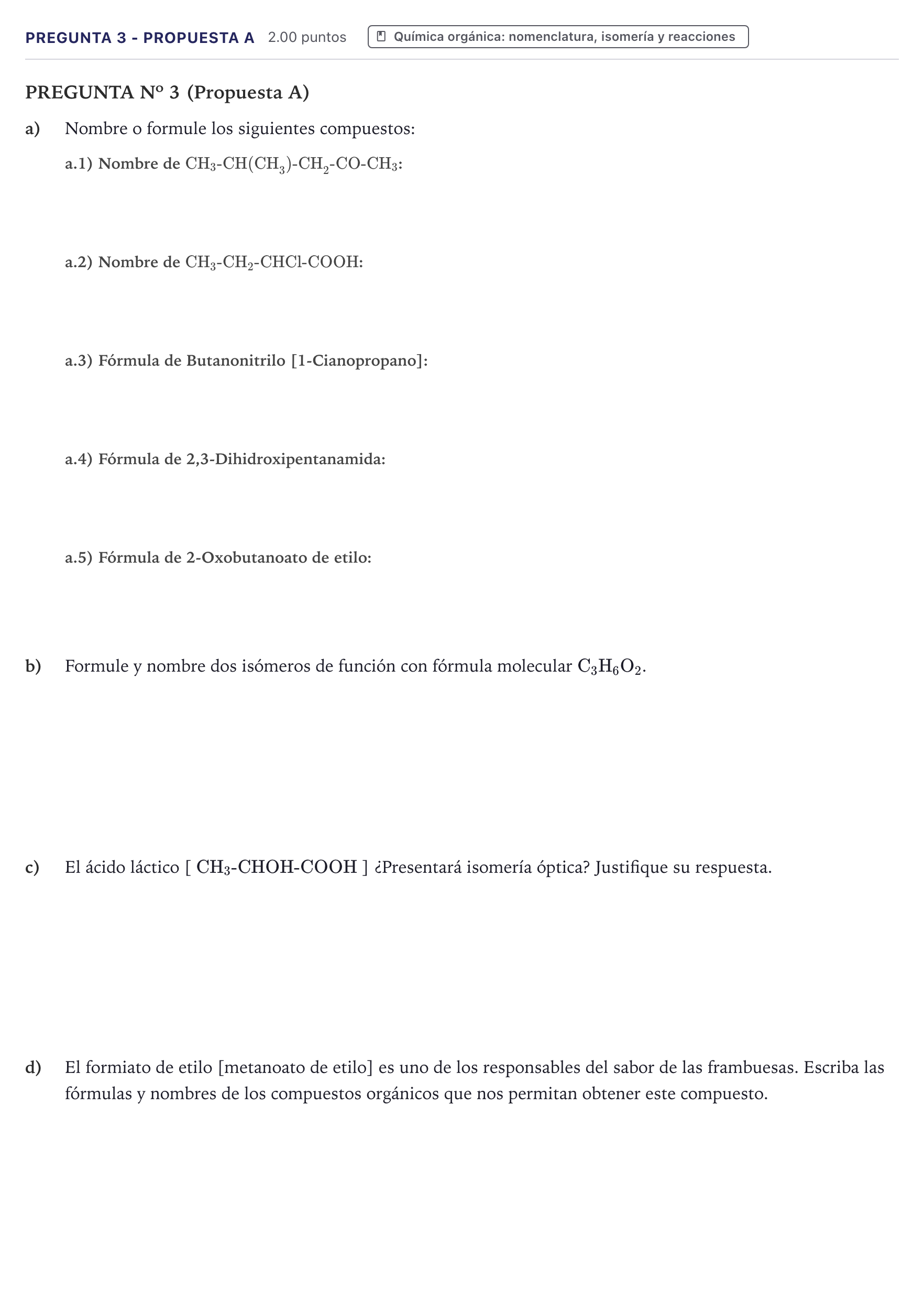 Enunciado: Pregunta 3 - Propuesta A · Química PAU Canarias Julio 2025