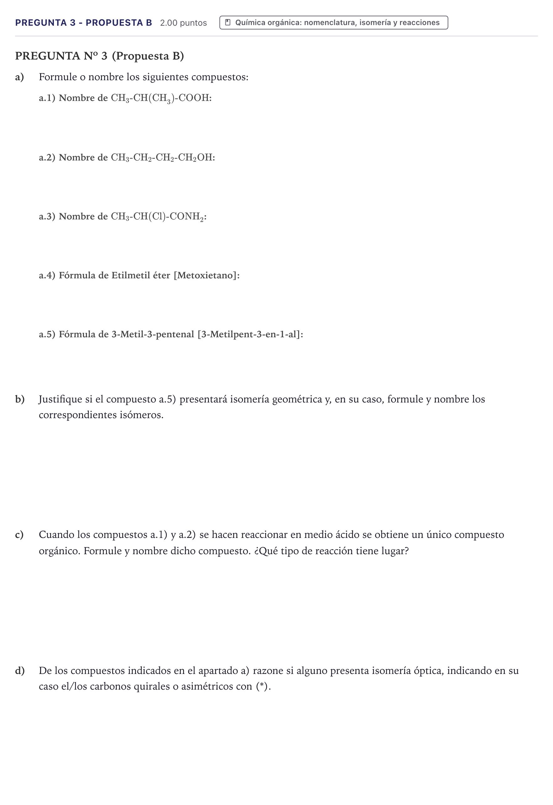 Enunciado: Pregunta 3 - Propuesta B · Química PAU Canarias Julio 2025