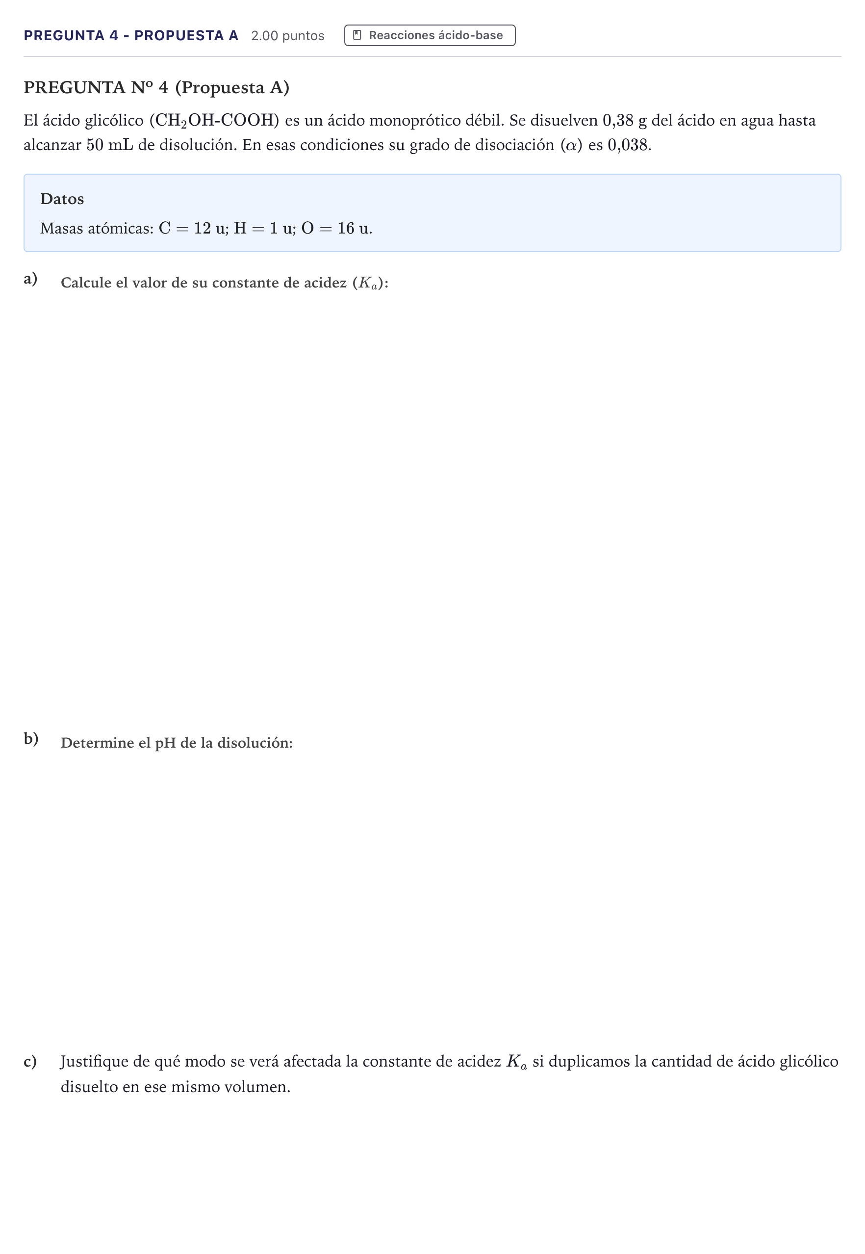 Enunciado: Pregunta 4 - Propuesta A · Química PAU Canarias Julio 2025