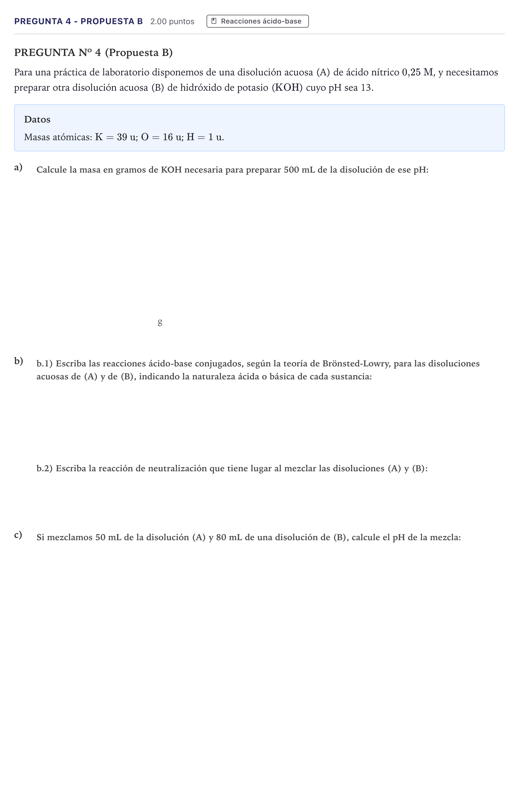 Enunciado: Pregunta 4 - Propuesta B · Química PAU Canarias Julio 2025