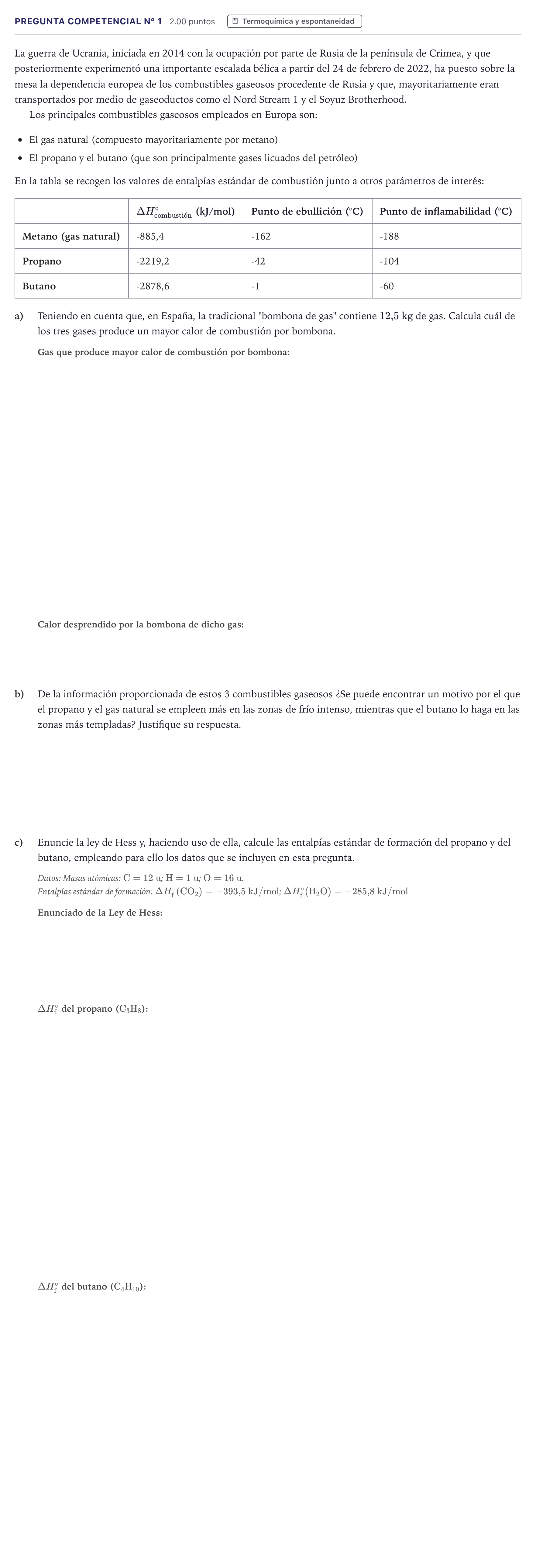 Enunciado: Pregunta Competencial Nº 1 · Química PAU Canarias Julio 2025