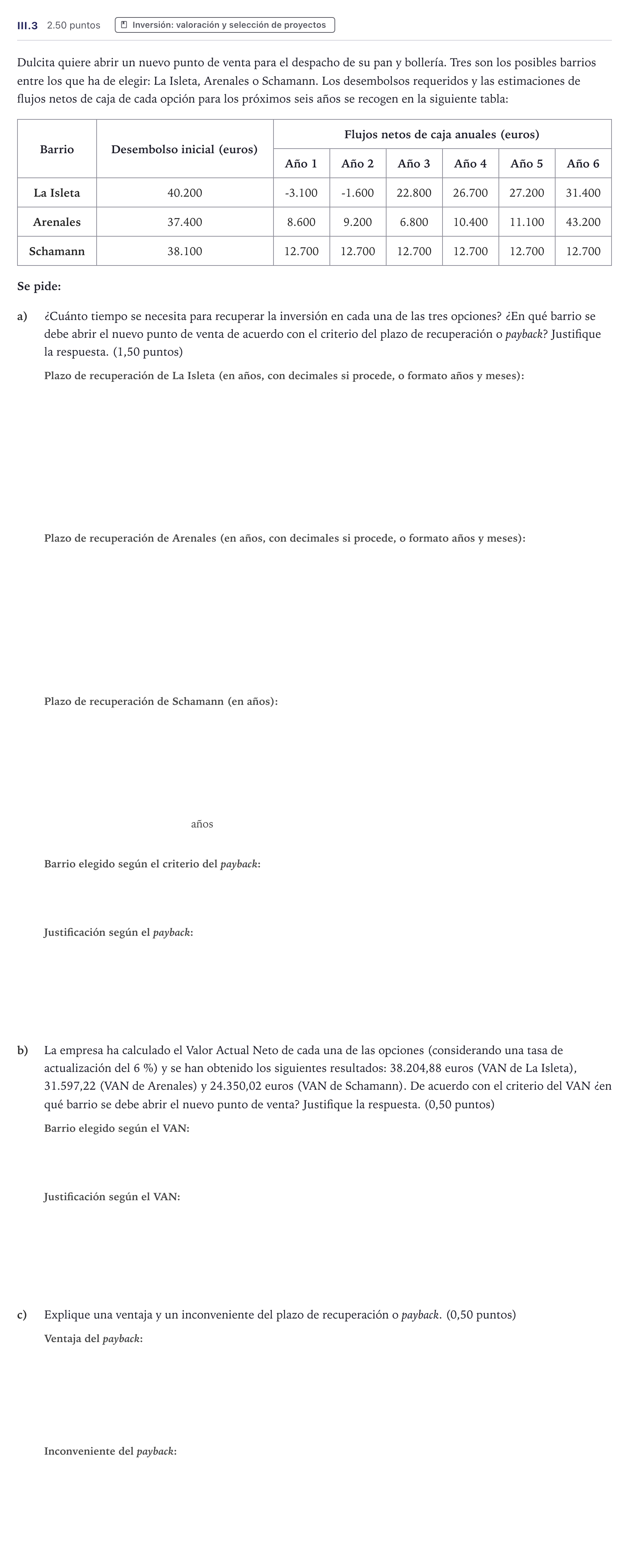 Enunciado: Ejercicio III.3 · Economía de la Empresa PAU Canarias Julio 2025