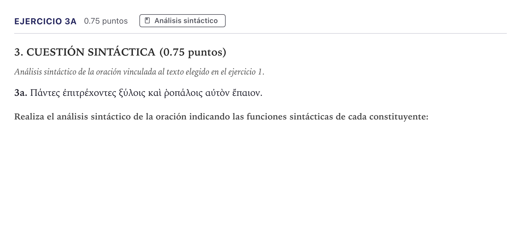 Enunciado: Ejercicio 3a · Griego II PAU Canarias Julio 2025