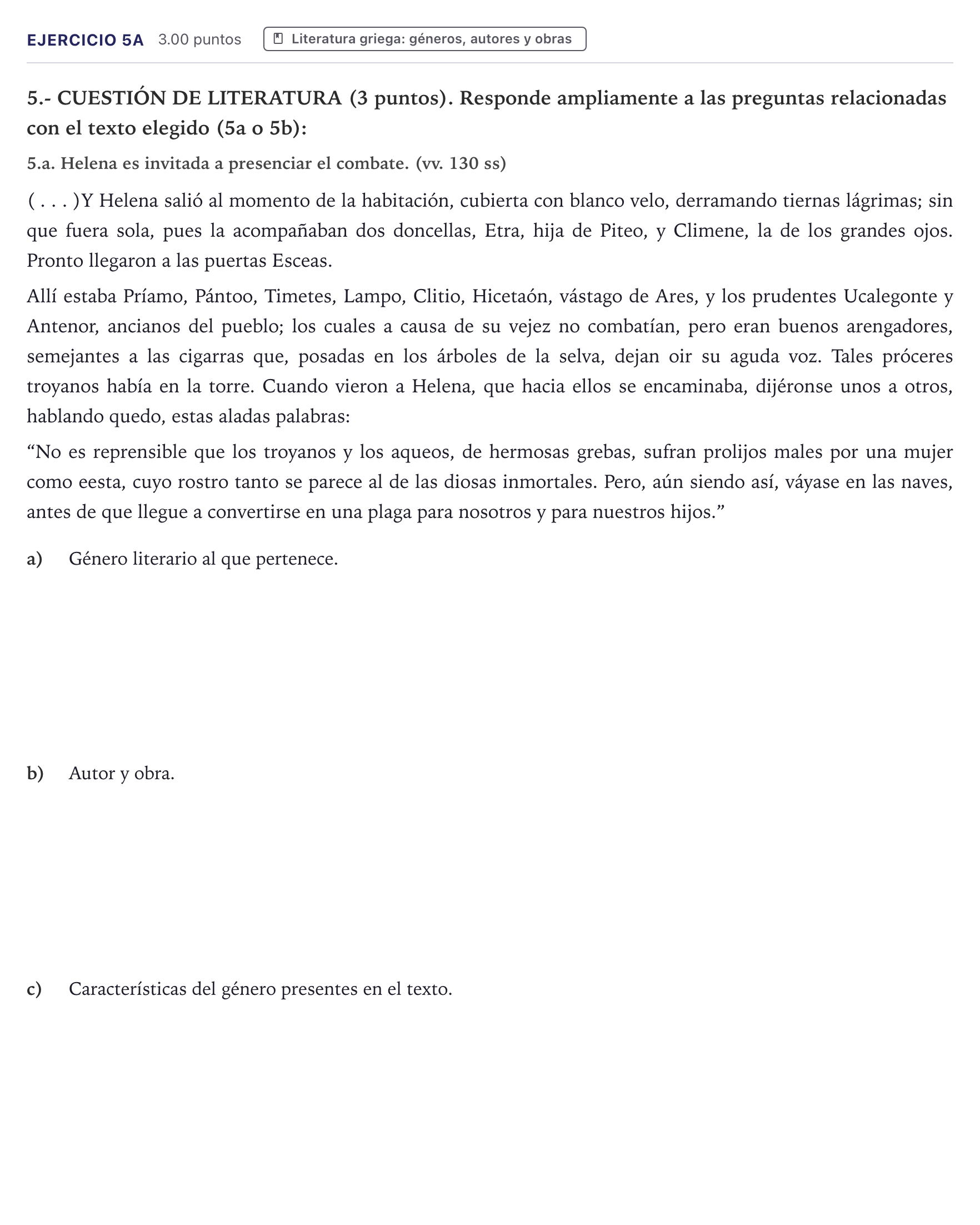 Enunciado: Ejercicio 5a · Griego II PAU Canarias Julio 2025