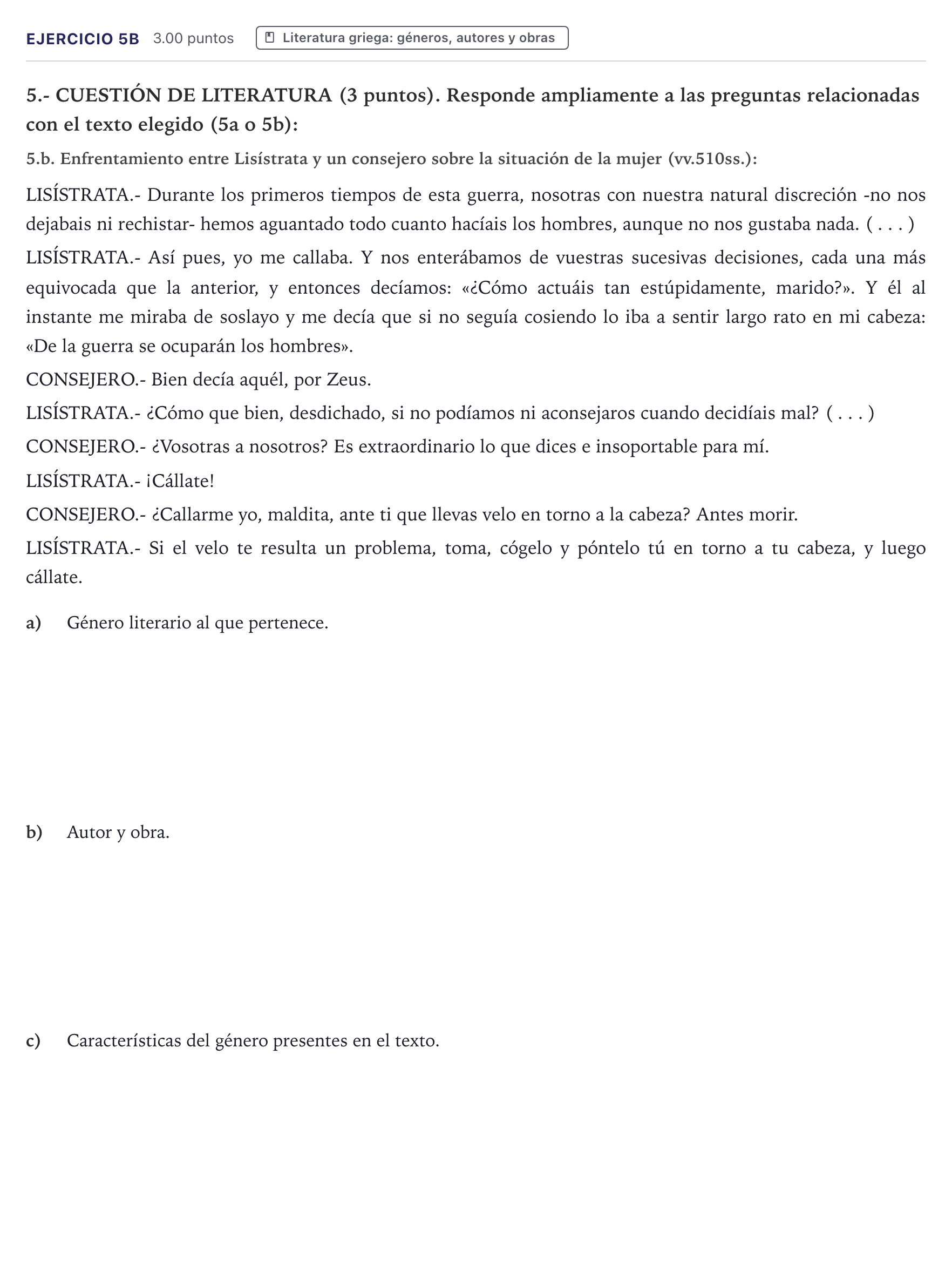 Enunciado: Ejercicio 5b · Griego II PAU Canarias Julio 2025
