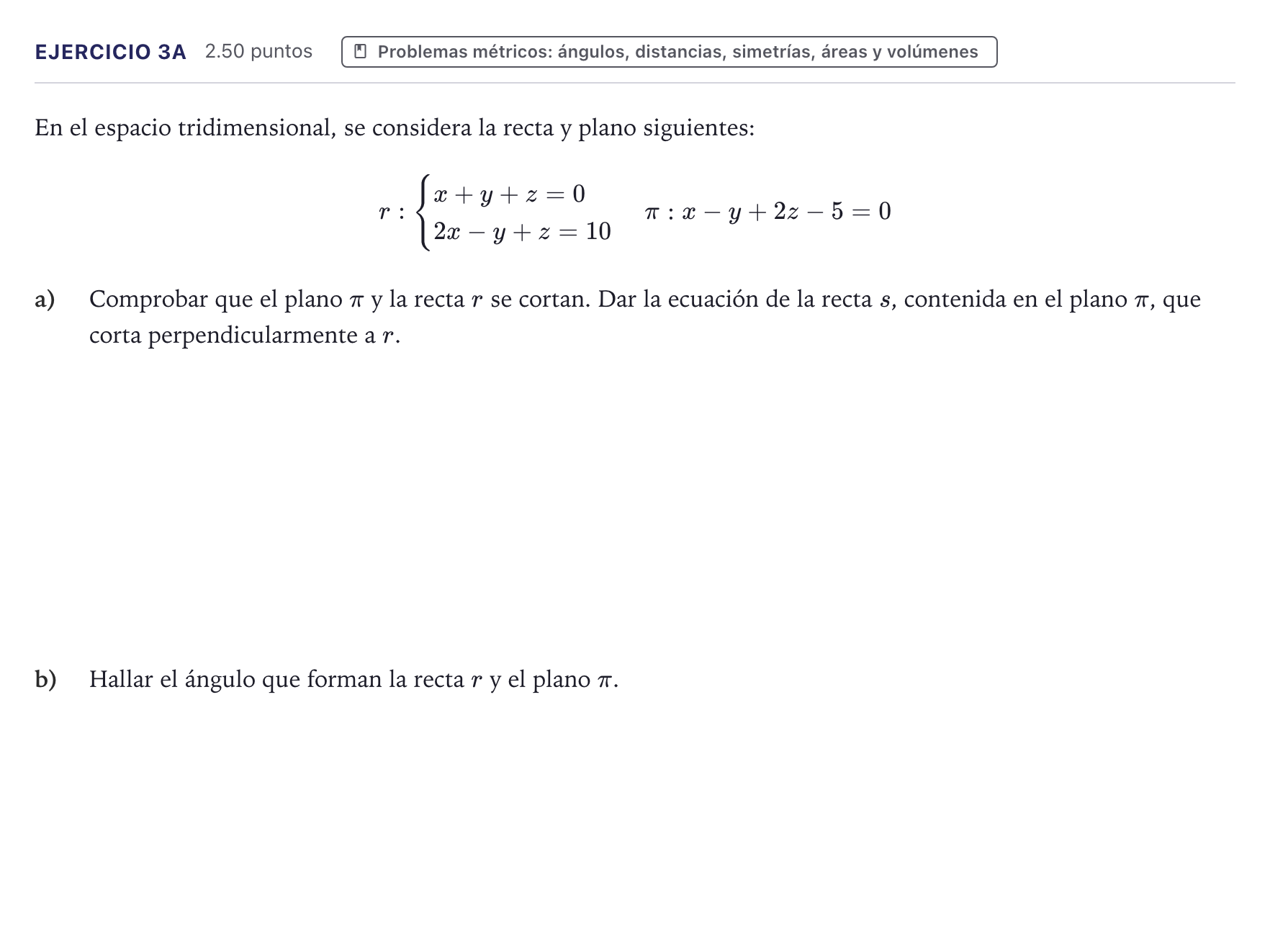Enunciado: Ejercicio 3A · Matemáticas II PAU Canarias Julio 2025