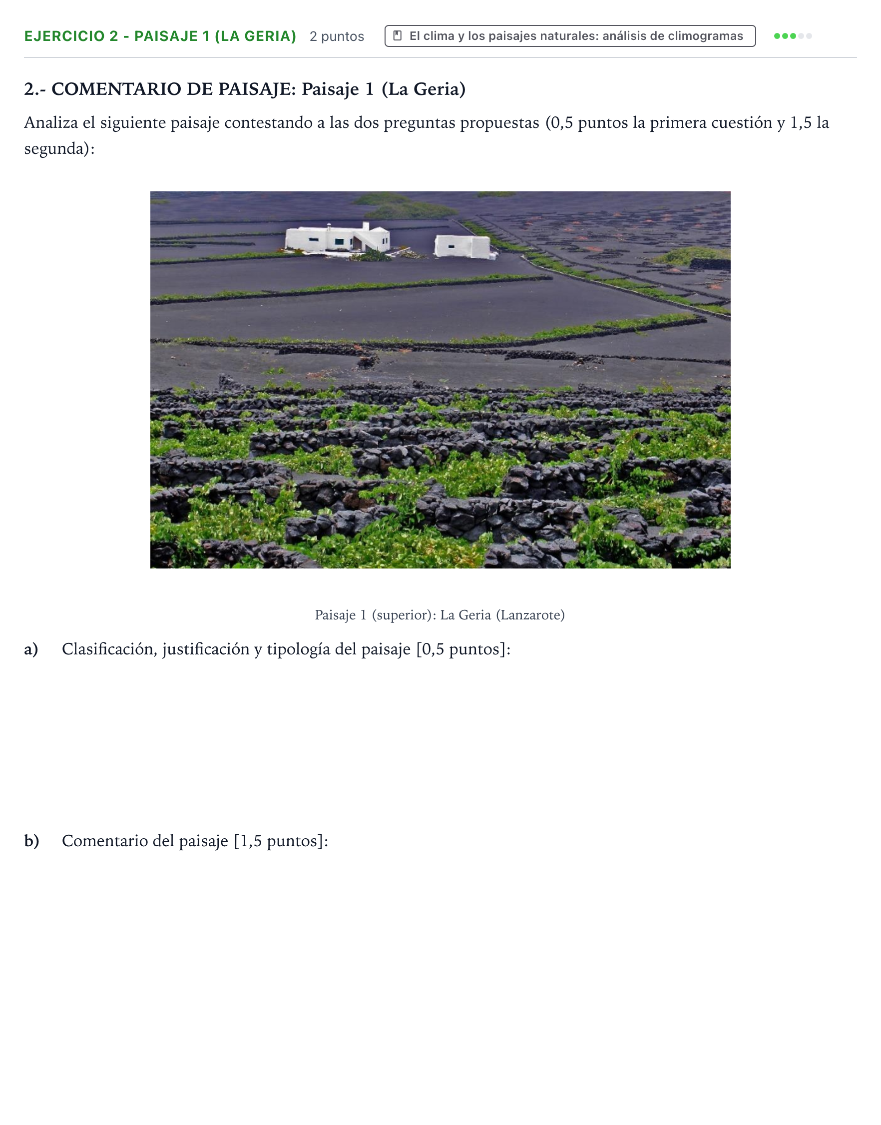 Enunciado: Ejercicio 2 - Paisaje 1 (La Geria) · Geografía PAU Canarias Julio 2025