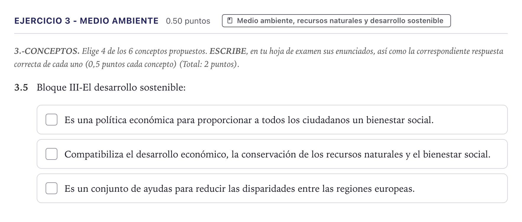 Enunciado: Ejercicio 3 - Medio ambiente · Geografía PAU Canarias Julio 2025