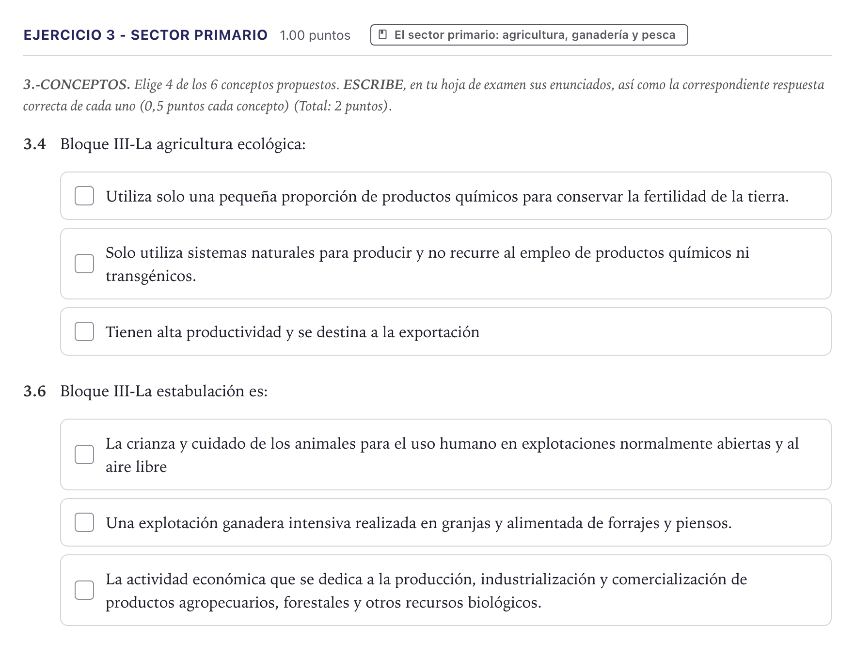 Enunciado: Ejercicio 3 - Sector primario · Geografía PAU Canarias Julio 2025