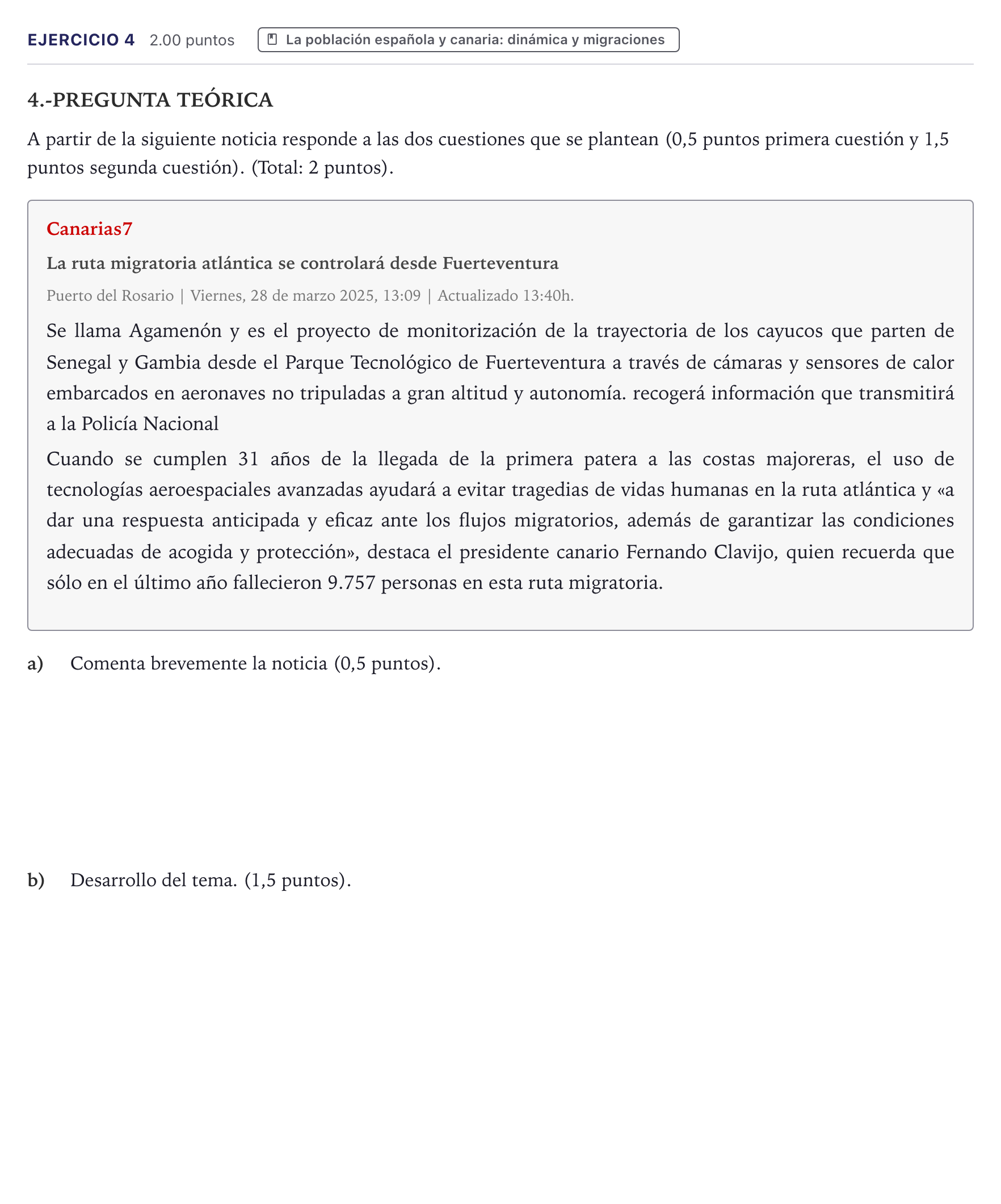 Enunciado: Problema 4 · Geografía PAU Canarias Julio 2025
