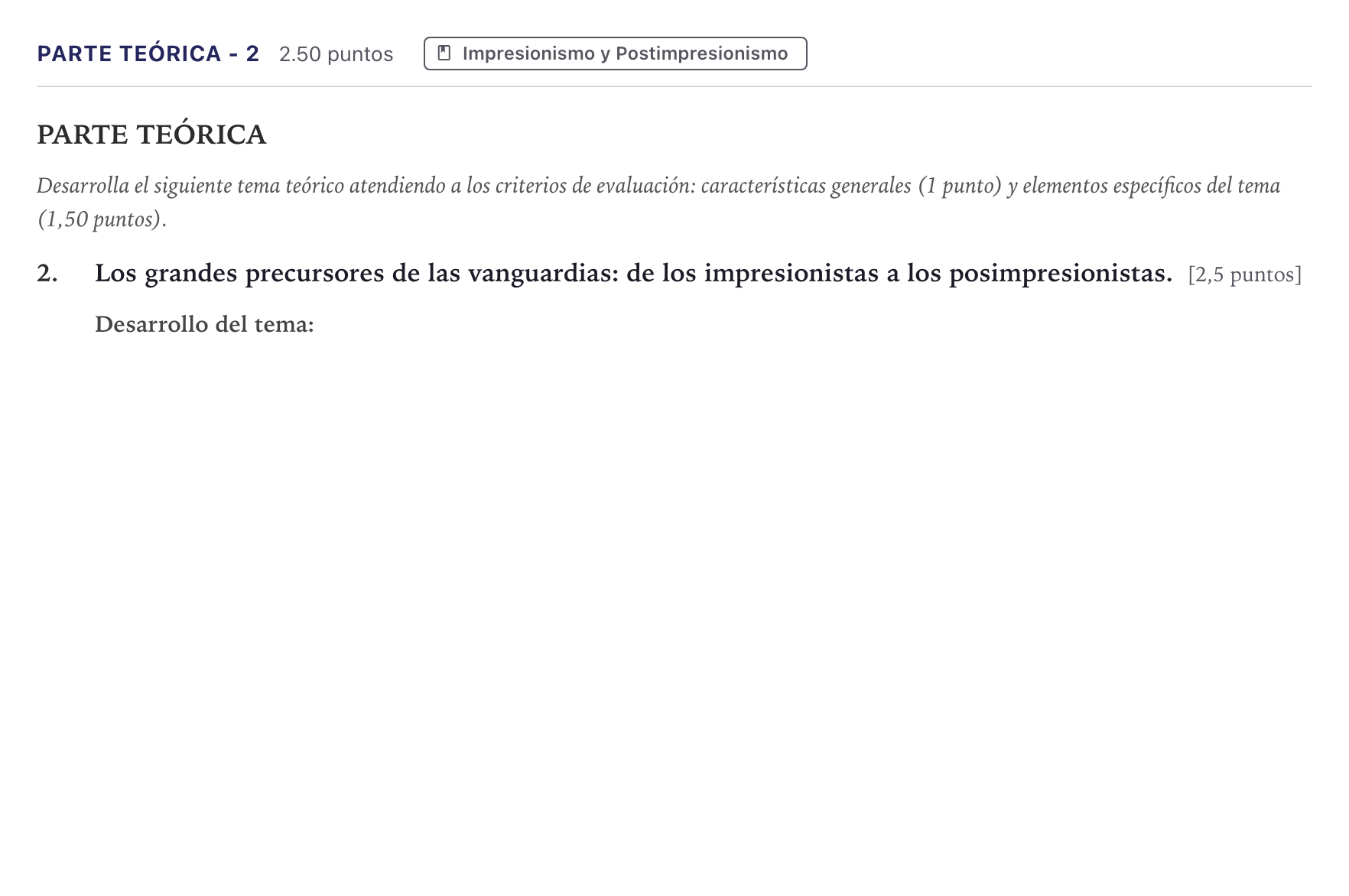 Enunciado: Ejercicio Parte Teórica - 2 · Historia del Arte PAU Canarias Julio 2025