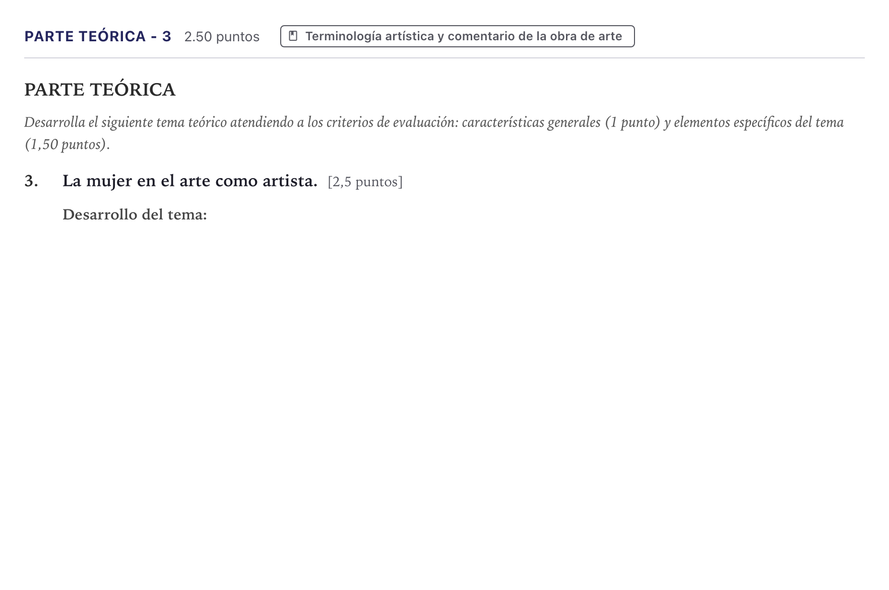 Enunciado: Ejercicio Parte Teórica - 3 · Historia del Arte PAU Canarias Julio 2025
