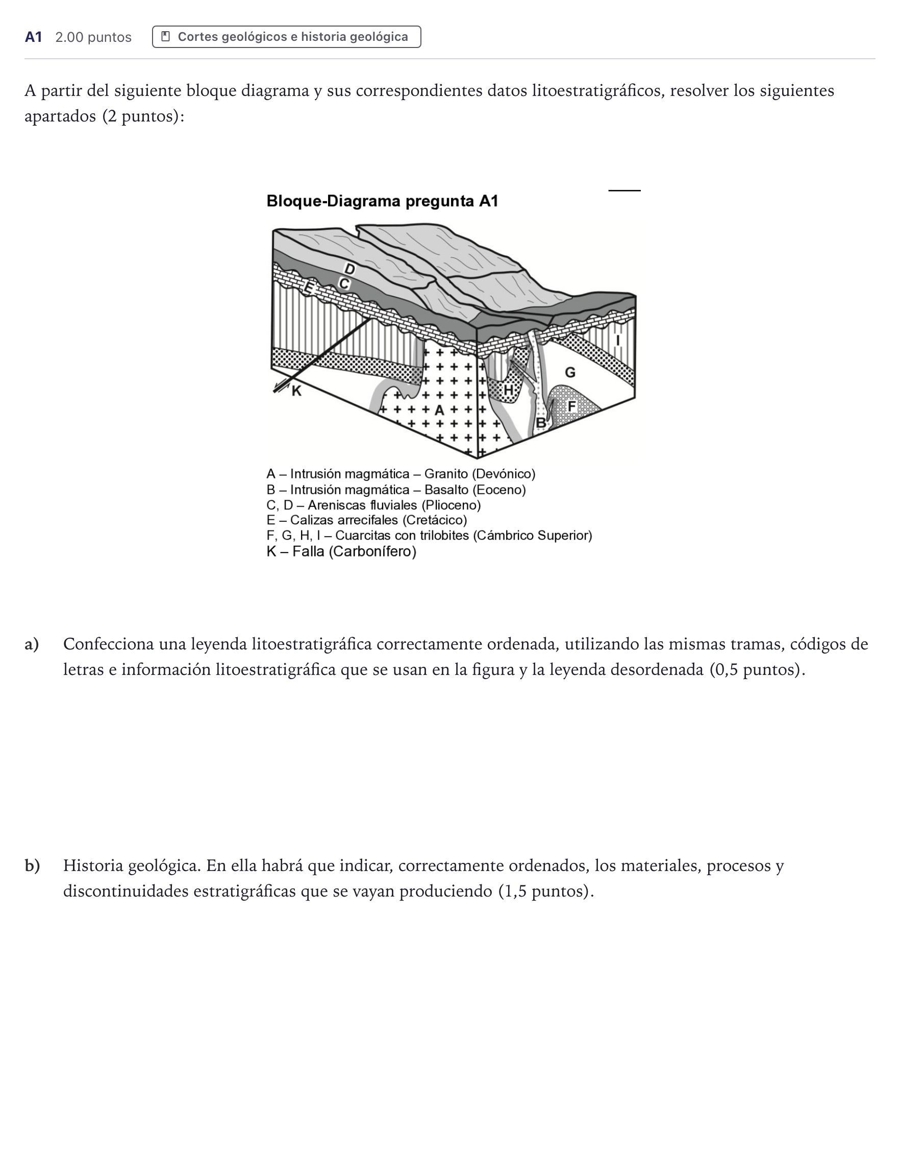 Enunciado: Ejercicio A1 · Geología PAU Canarias Julio (Ciencias) 2025