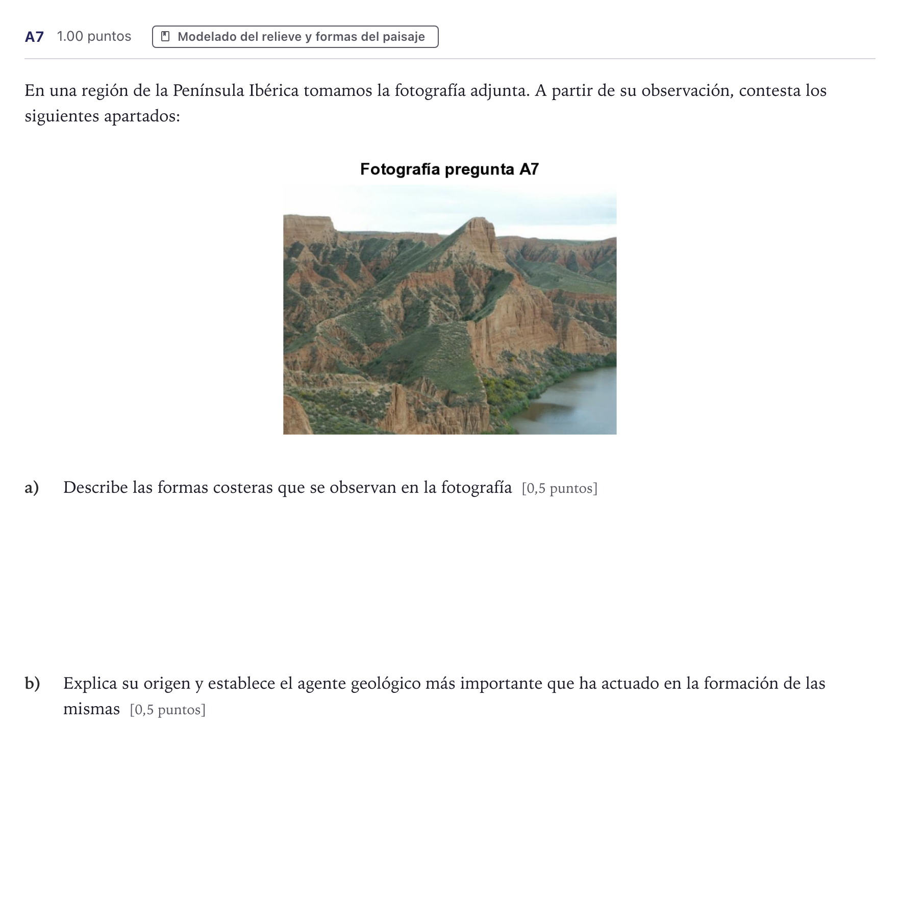 Enunciado: Ejercicio A7 · Geología PAU Canarias Julio (Ciencias) 2025