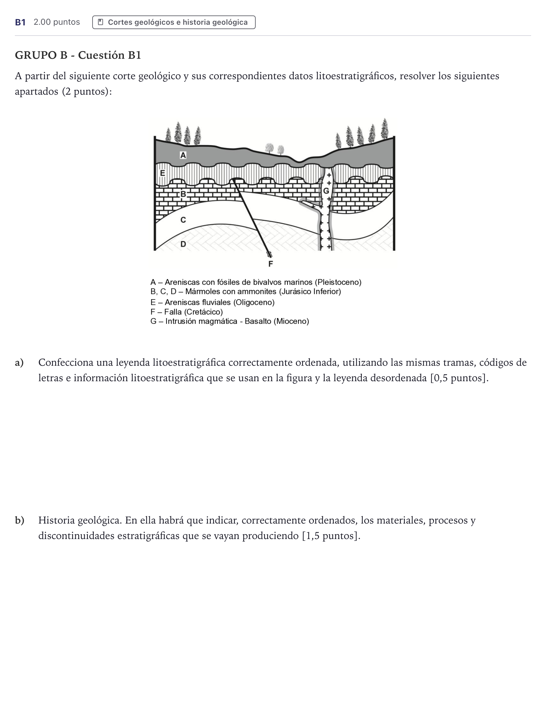 Enunciado: Ejercicio B1 · Geología PAU Canarias Julio (Ciencias) 2025