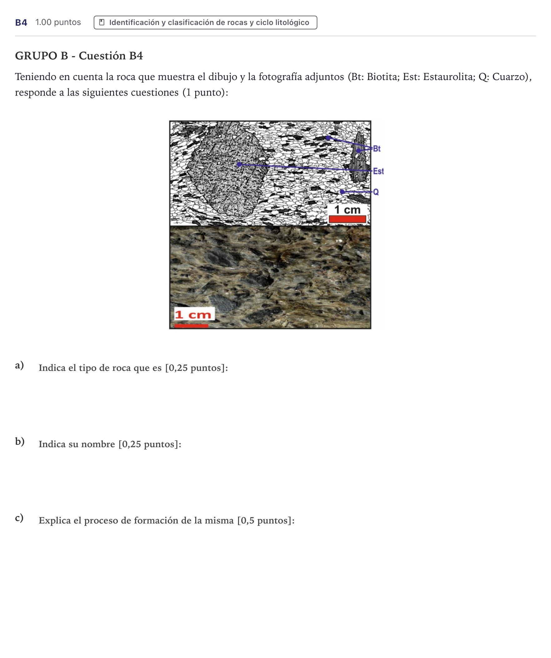 Enunciado: Ejercicio B4 · Geología PAU Canarias Julio (Ciencias) 2025