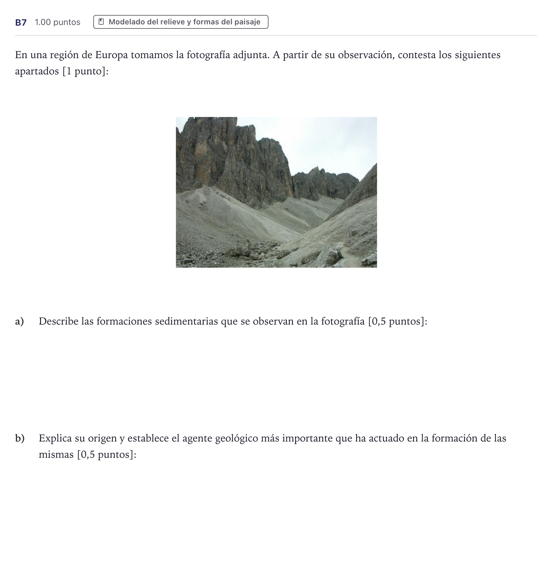 Enunciado: Ejercicio B7 · Geología PAU Canarias Julio (Ciencias) 2025