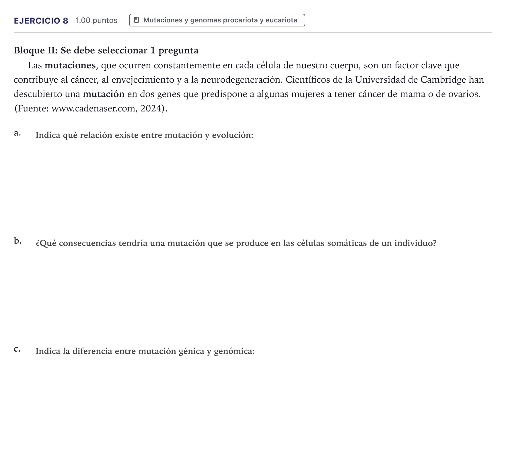 Enunciado: Problema 8 · Biología PAU Canarias Julio 2025
