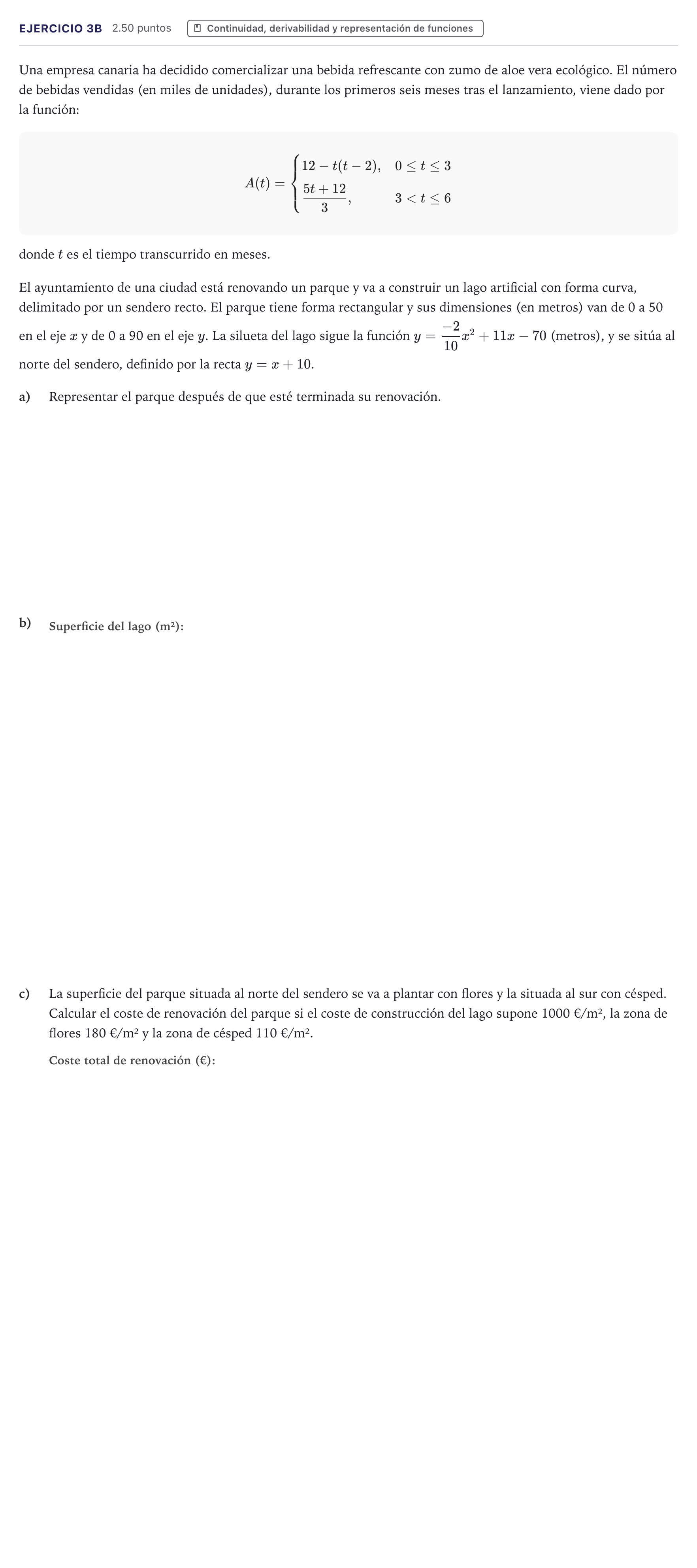Enunciado: Ejercicio 3B · Matemáticas aplicadas a las Ciencias Sociales II PAU Canarias Julio 2025