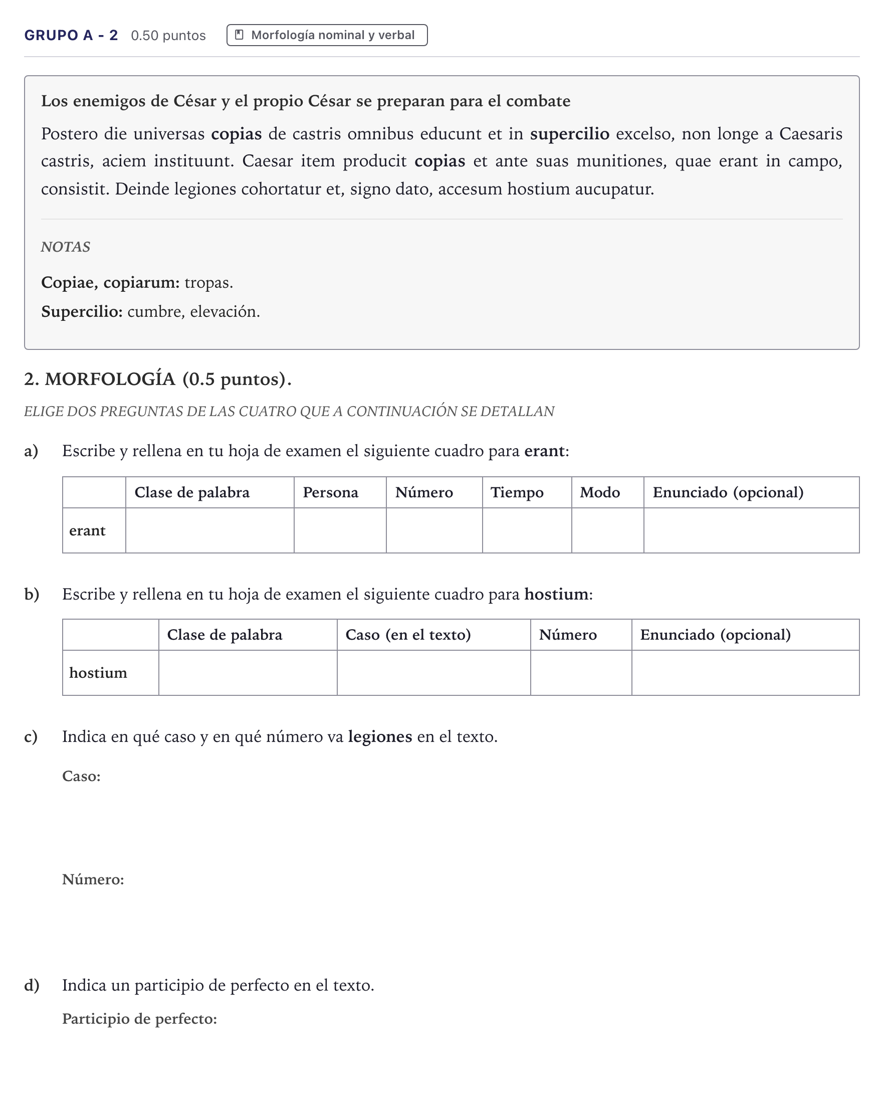 Enunciado: Ejercicio Grupo A - 2 · Latín II PAU Canarias Julio 2025