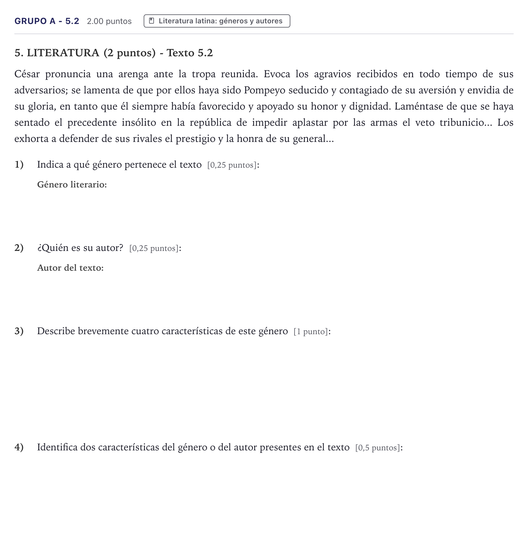 Enunciado: Ejercicio Grupo A - 5.2 · Latín II PAU Canarias Julio 2025