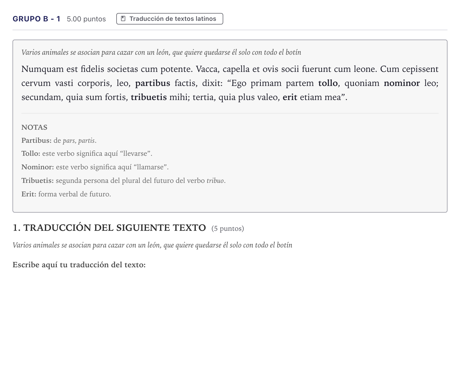 Enunciado: Ejercicio Grupo B - 1 · Latín II PAU Canarias Julio 2025