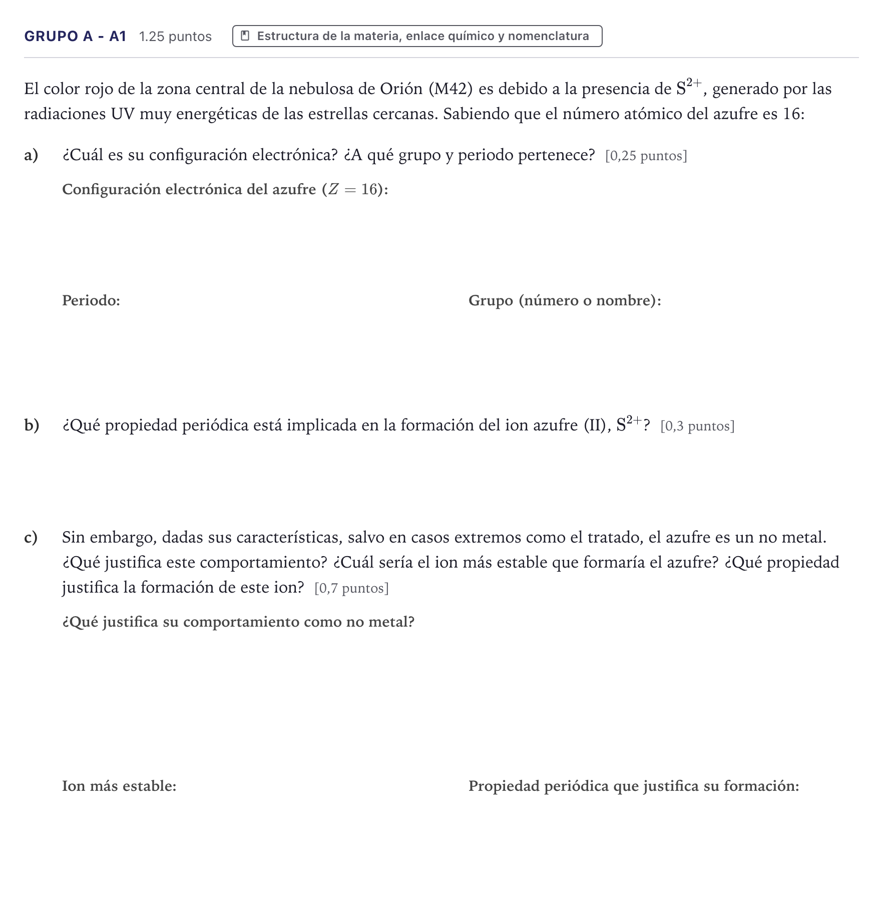 Enunciado: Ejercicio Grupo A - A1 · Ciencias Generales PAU Canarias Julio (Ciencias) 2025