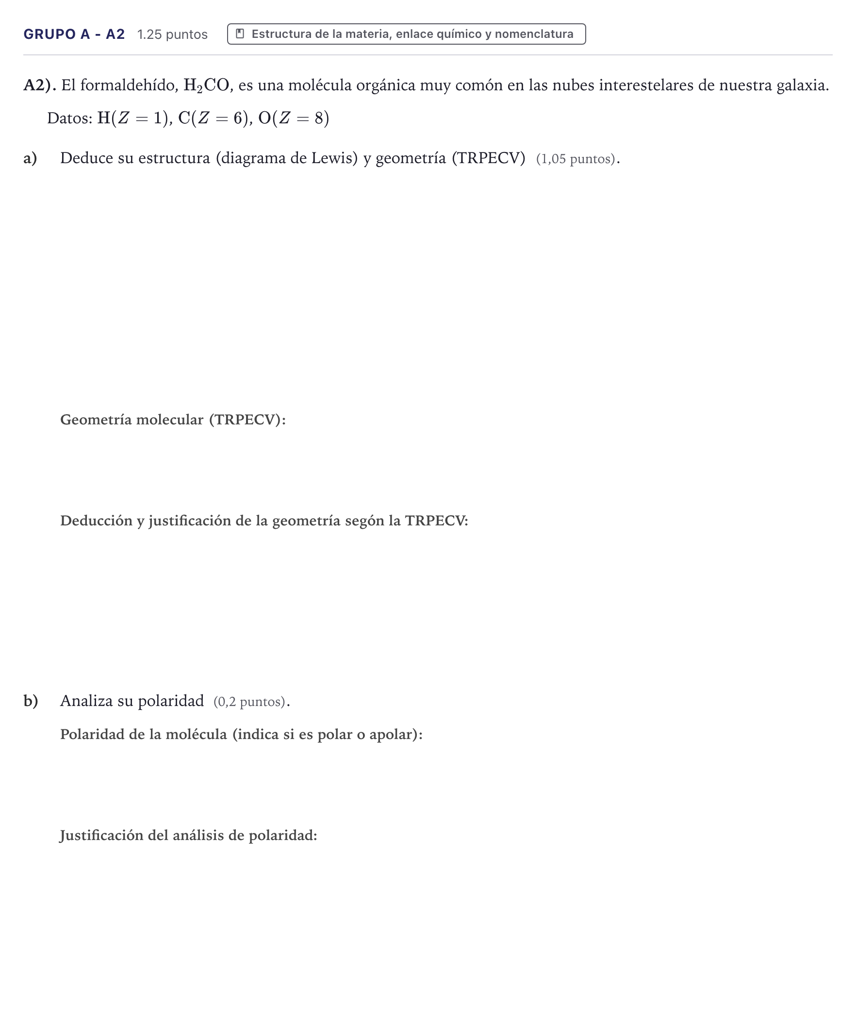 Enunciado: Ejercicio Grupo A - A2 · Ciencias Generales PAU Canarias Julio (Ciencias) 2025