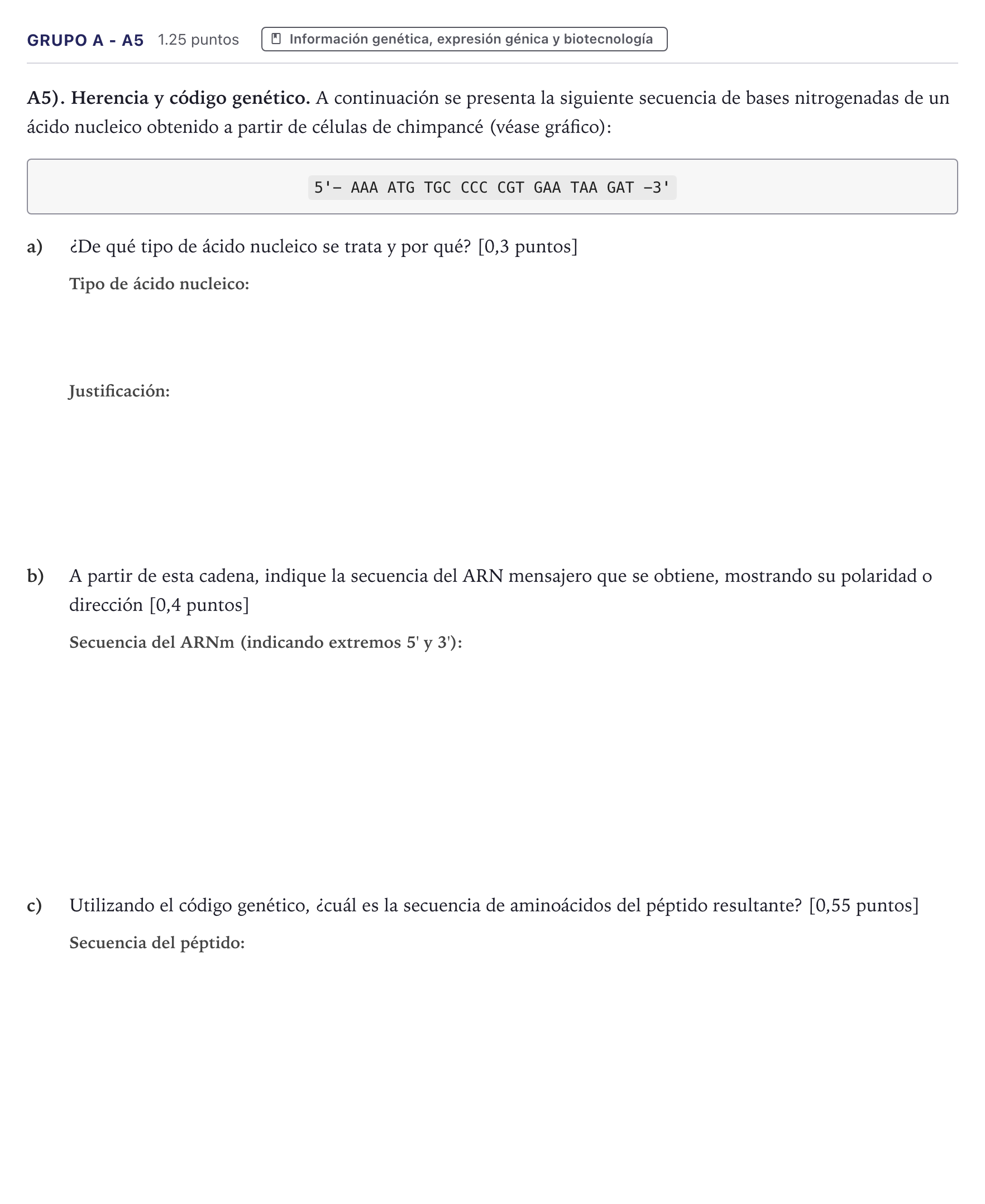 Enunciado: Ejercicio Grupo A - A5 · Ciencias Generales PAU Canarias Julio (Ciencias) 2025