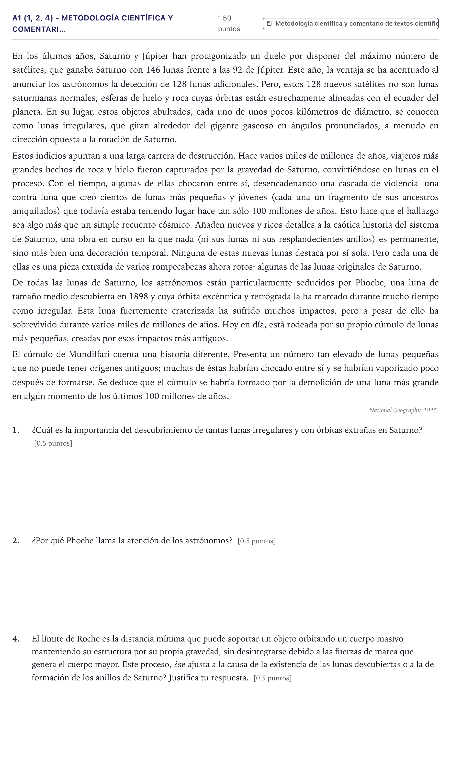 Enunciado: Ejercicio A1 (1, 2, 4) - Metodología científica y comentari… · Ciencias Generales PAU Canarias Julio (Ciencias) 2025