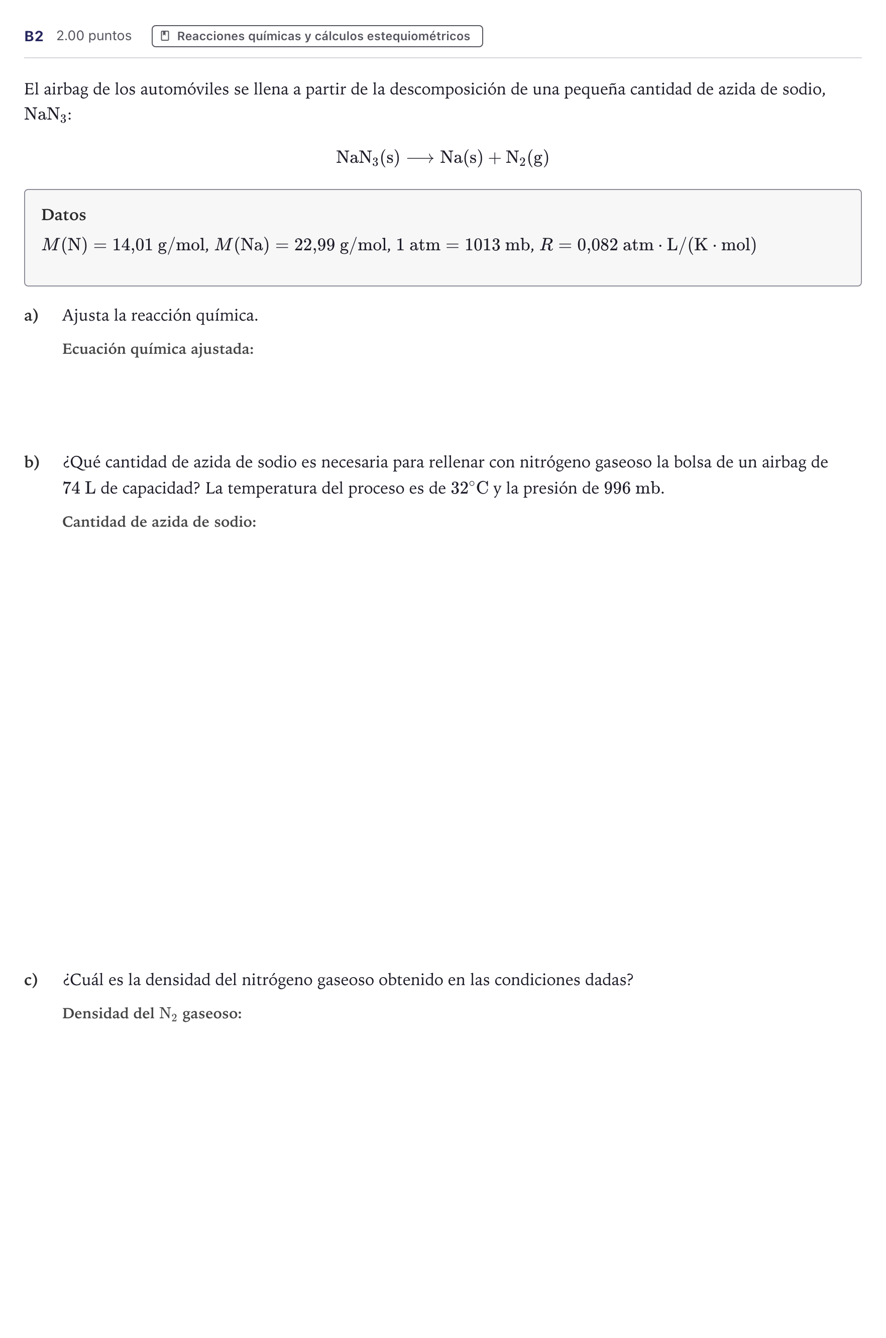 Enunciado: Ejercicio B2 · Ciencias Generales PAU Canarias Julio (Ciencias) 2025