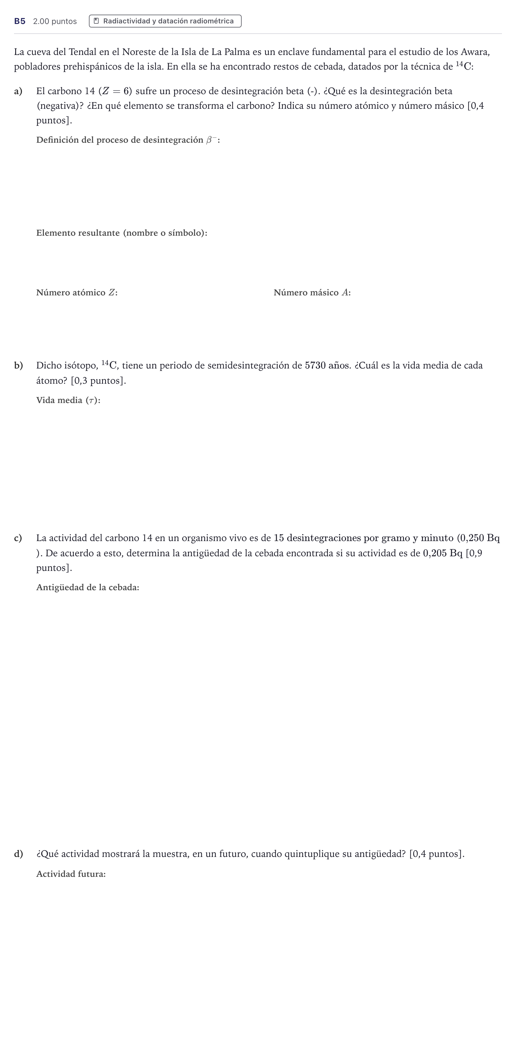 Enunciado: Ejercicio B5 · Ciencias Generales PAU Canarias Julio (Ciencias) 2025