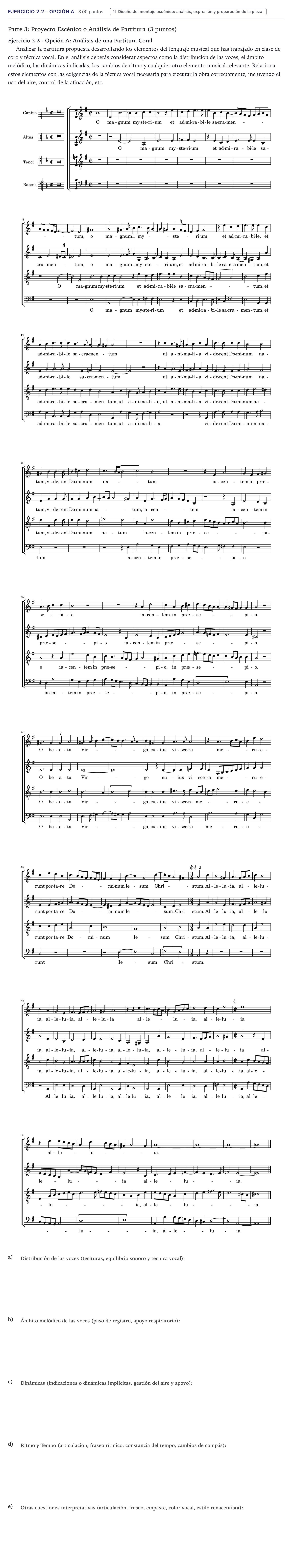 Enunciado: Ejercicio 2.2 - Opción A · Coro y Técnica Vocal II PAU Canarias Julio 2025