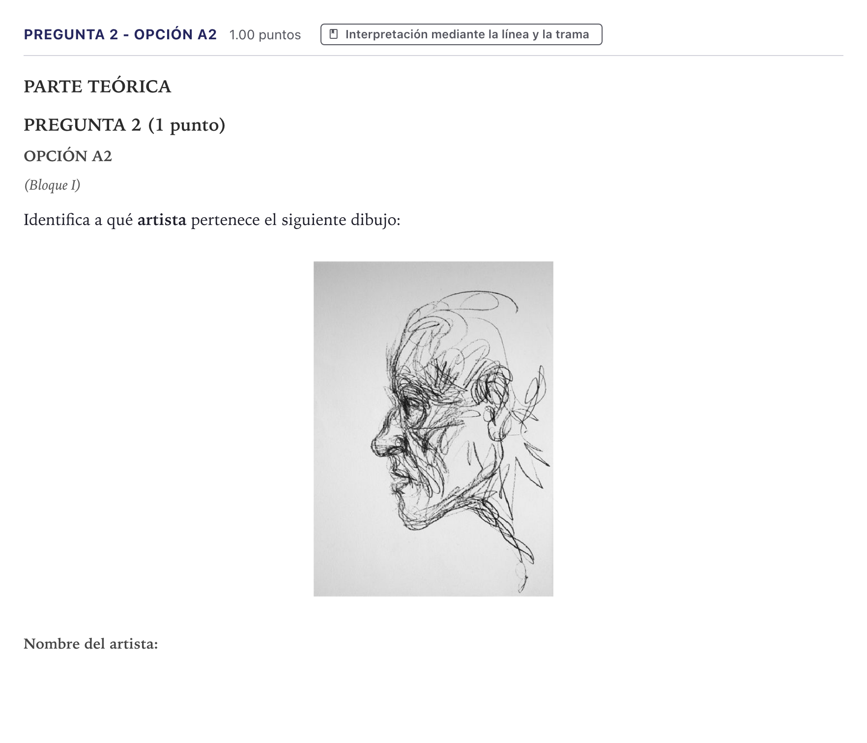 Enunciado: Pregunta 2 - Opción A2 · Dibujo Artístico II PAU Canarias Julio 2025