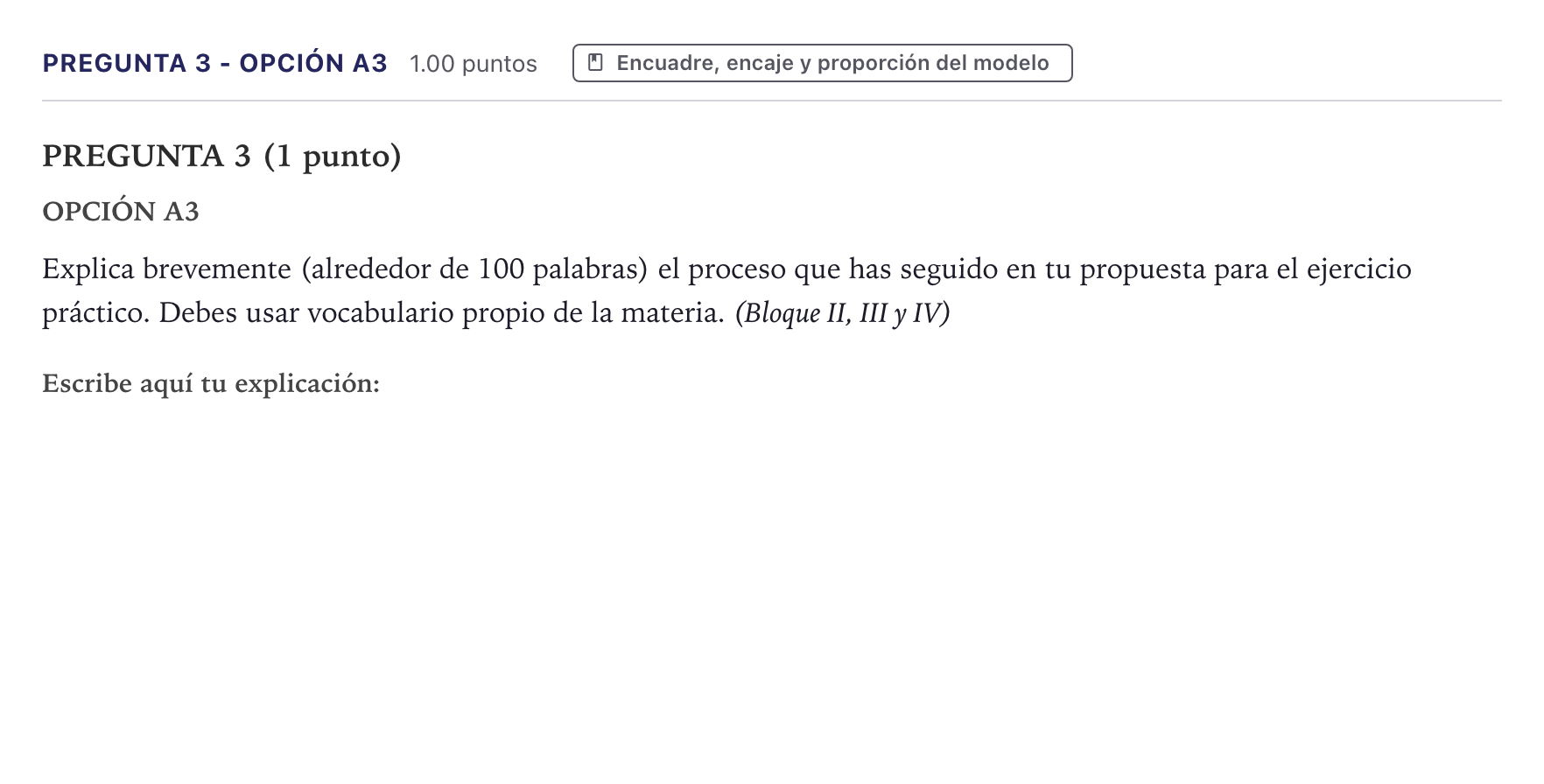 Enunciado: Pregunta 3 - Opción A3 · Dibujo Artístico II PAU Canarias Julio 2025