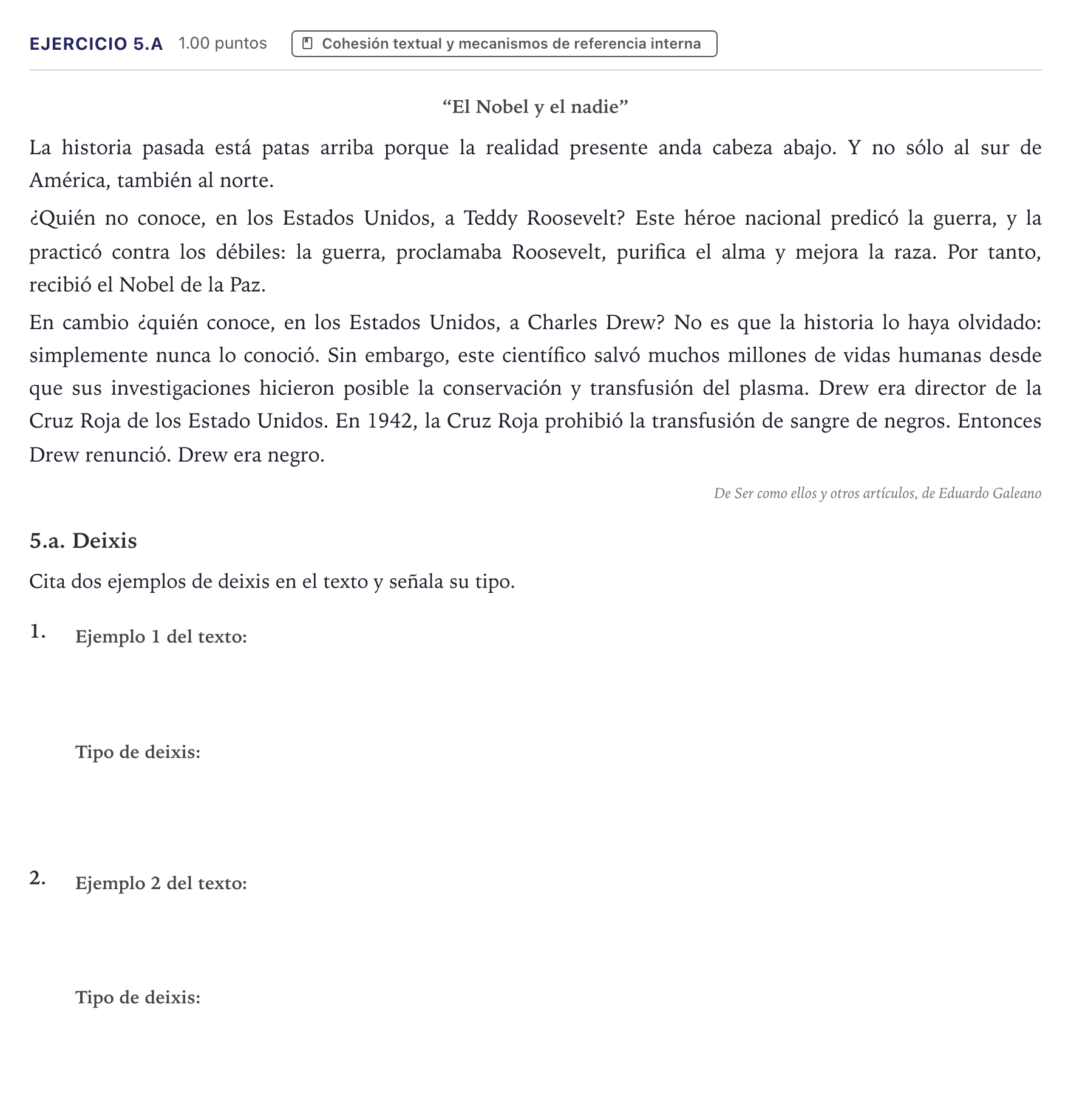 Enunciado: Ejercicio 5.a · Lengua Castellana y Literatura II PAU Canarias Junio (Ciencias) 2026