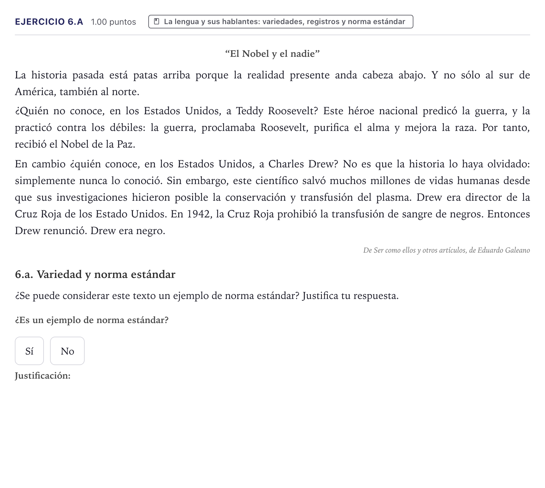 Enunciado: Ejercicio 6.a · Lengua Castellana y Literatura II PAU Canarias Junio (Ciencias) 2026