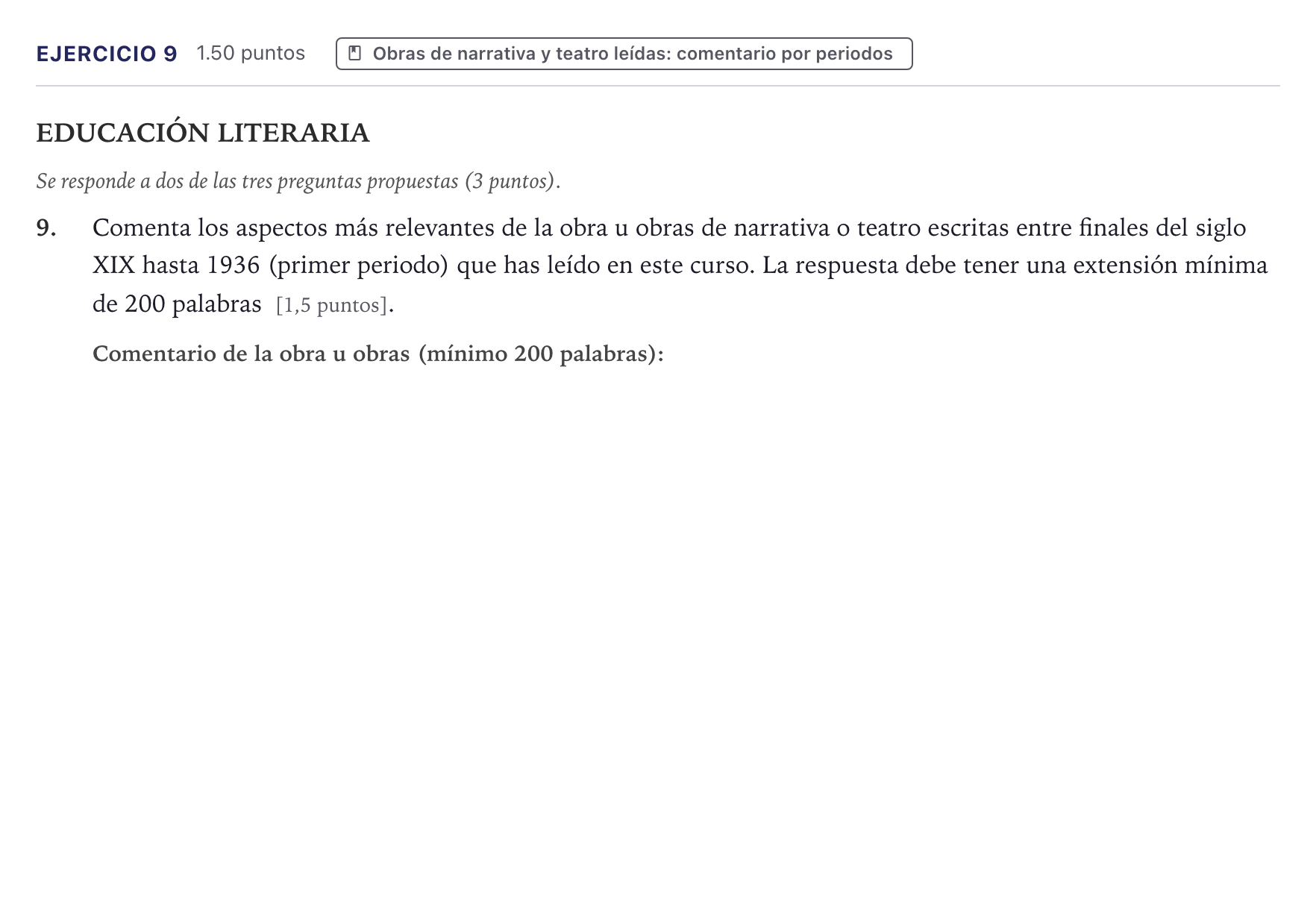 Enunciado: Problema 9 · Lengua Castellana y Literatura II PAU Canarias Junio (Ciencias) 2026