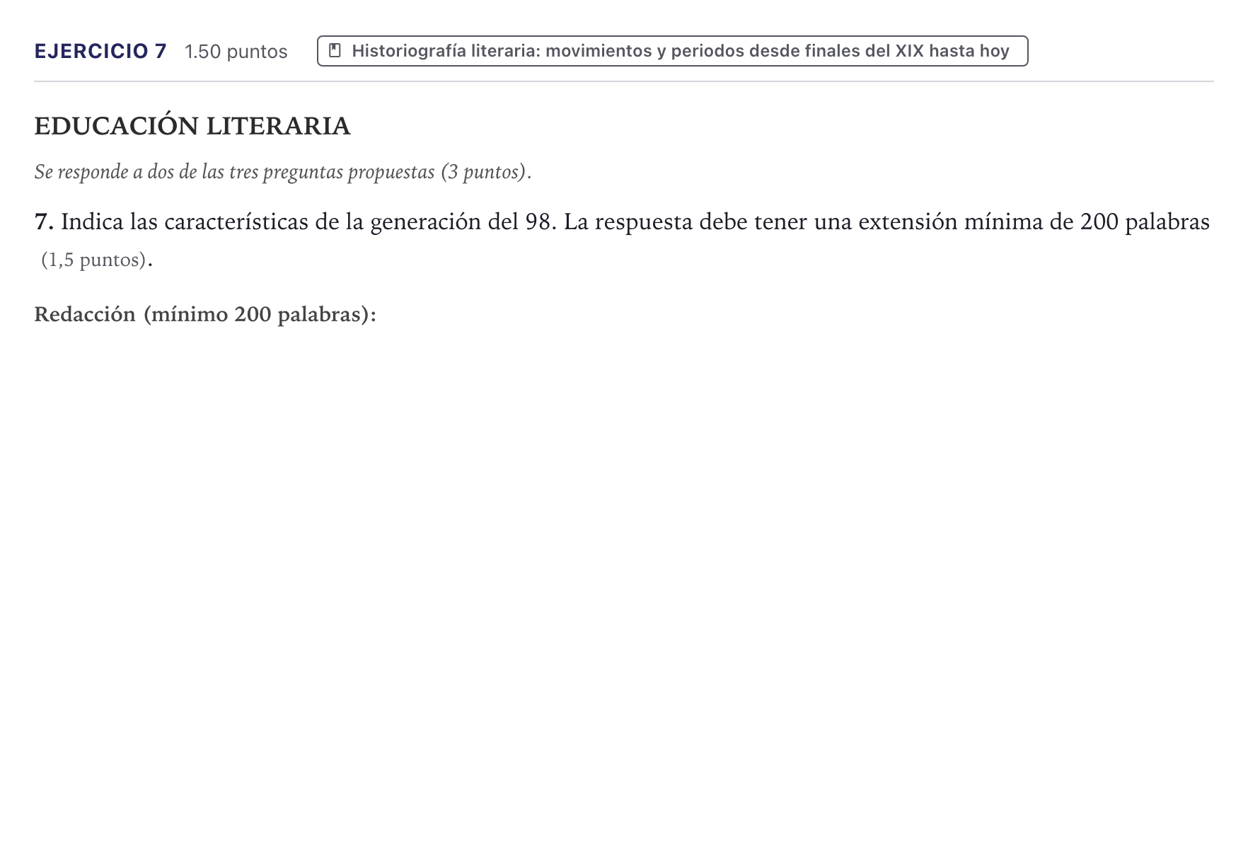 Enunciado: Problema 7 · Lengua Castellana y Literatura II PAU Canarias Junio (Humanidades) 2026