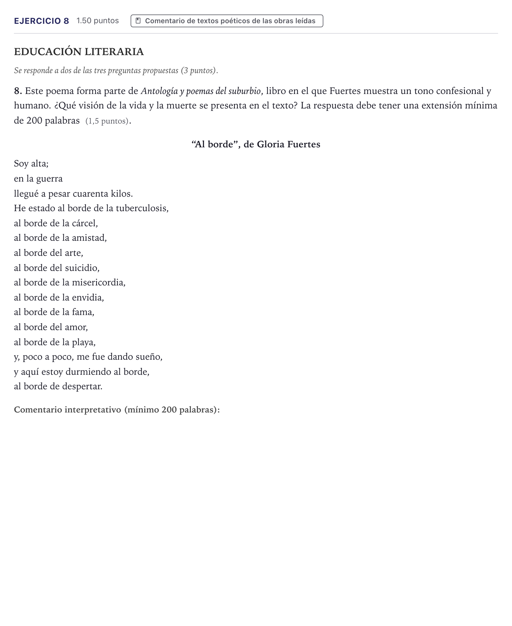 Enunciado: Problema 8 · Lengua Castellana y Literatura II PAU Canarias Junio (Humanidades) 2026