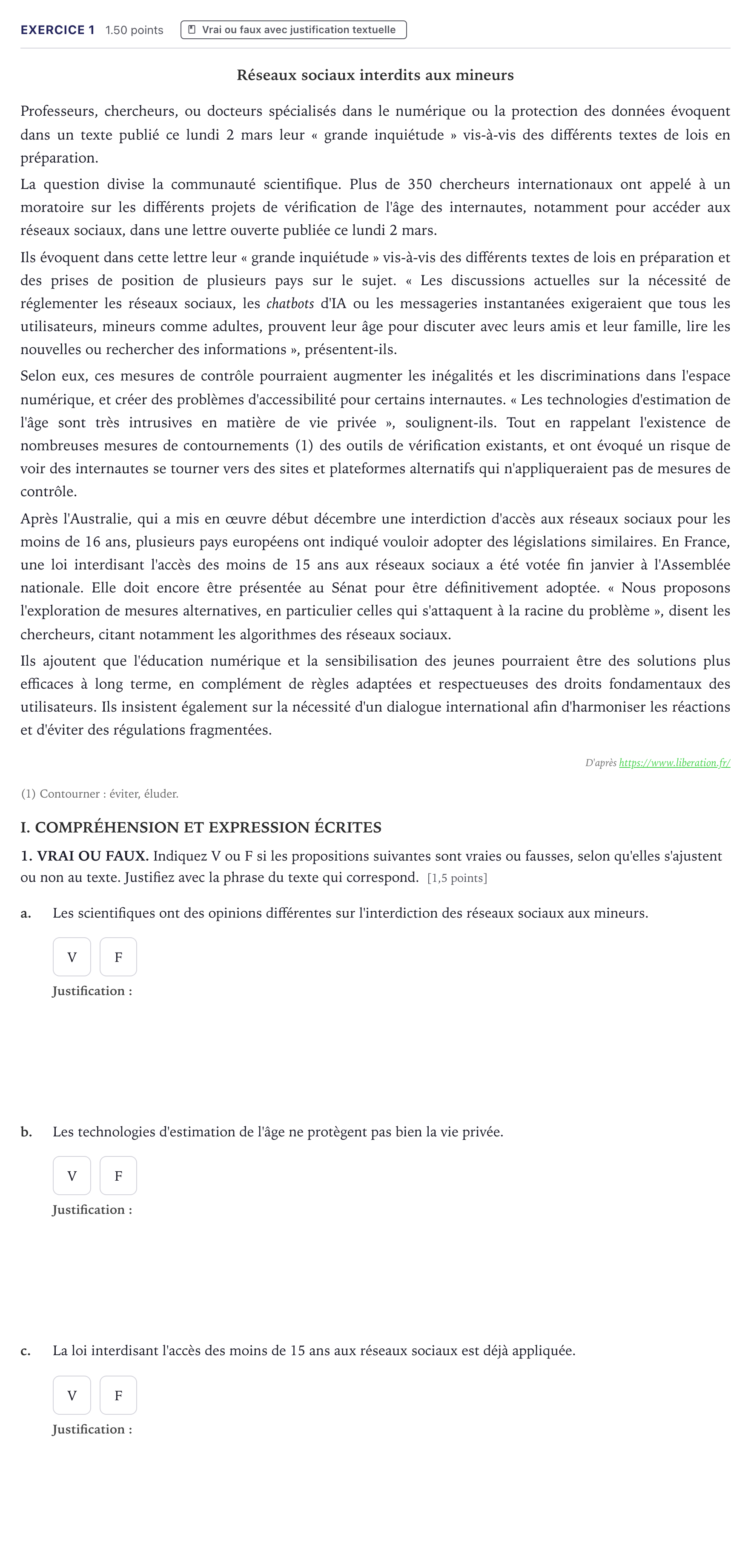 Enunciado: Problema 1 · Francés PAU Canarias Junio (Humanidades) 2026