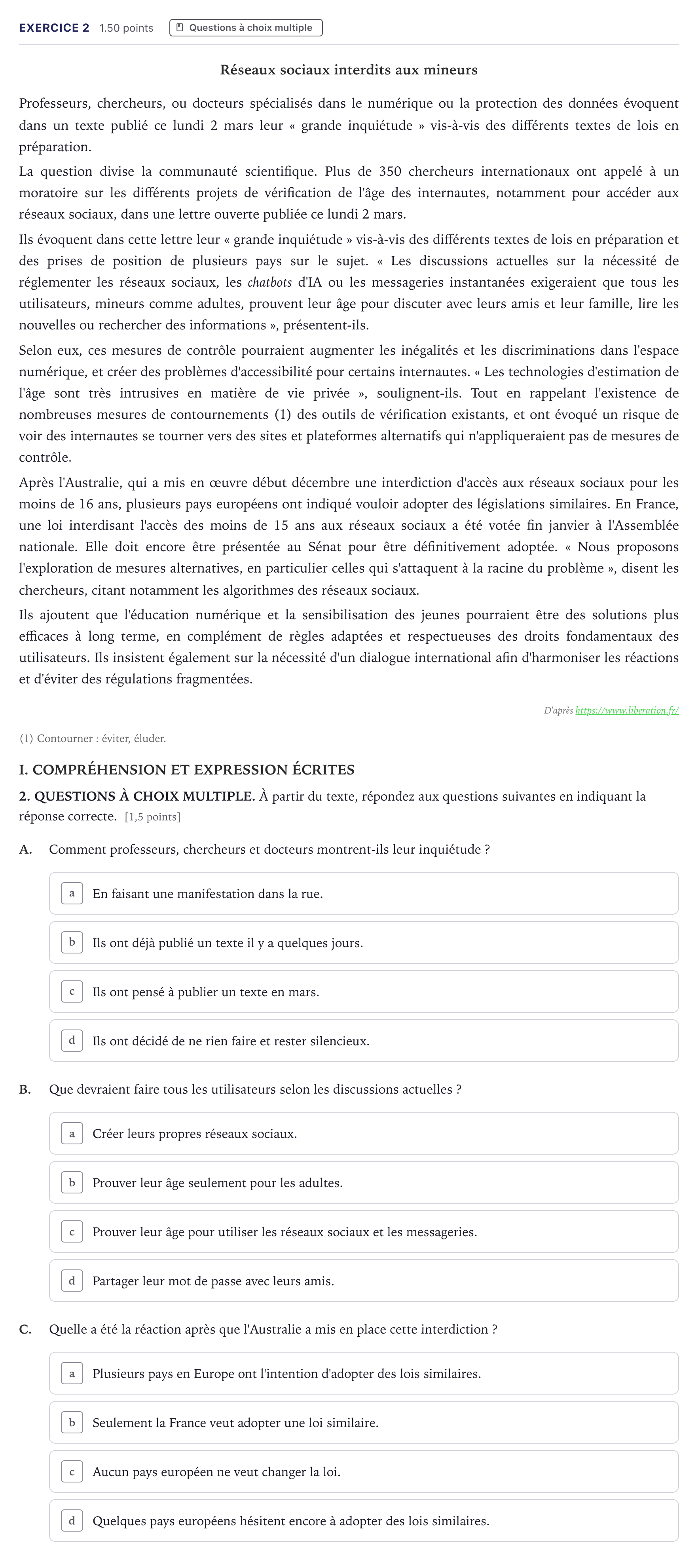 Enunciado: Problema 2 · Francés PAU Canarias Junio (Humanidades) 2026