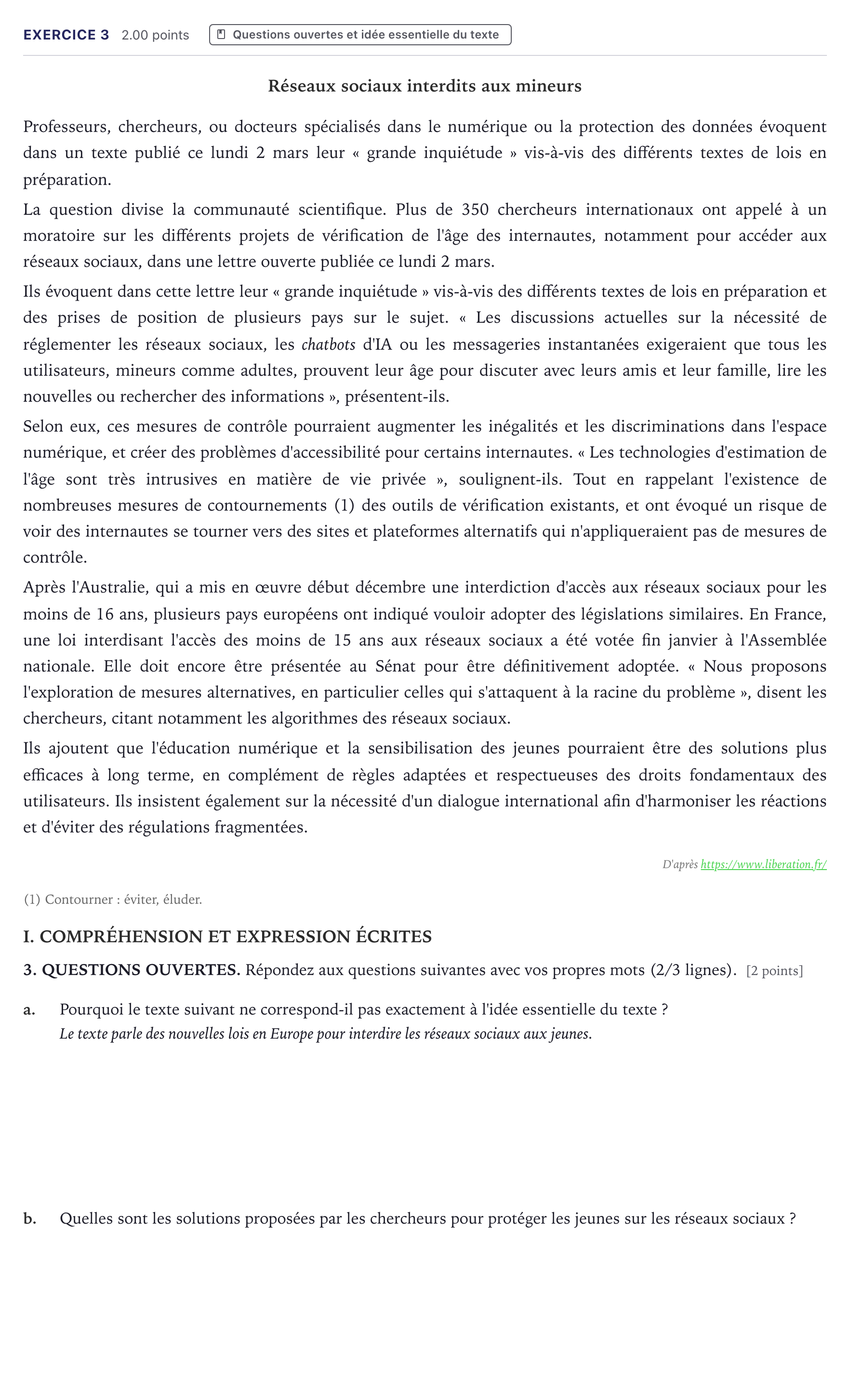 Enunciado: Problema 3 · Francés PAU Canarias Junio (Humanidades) 2026