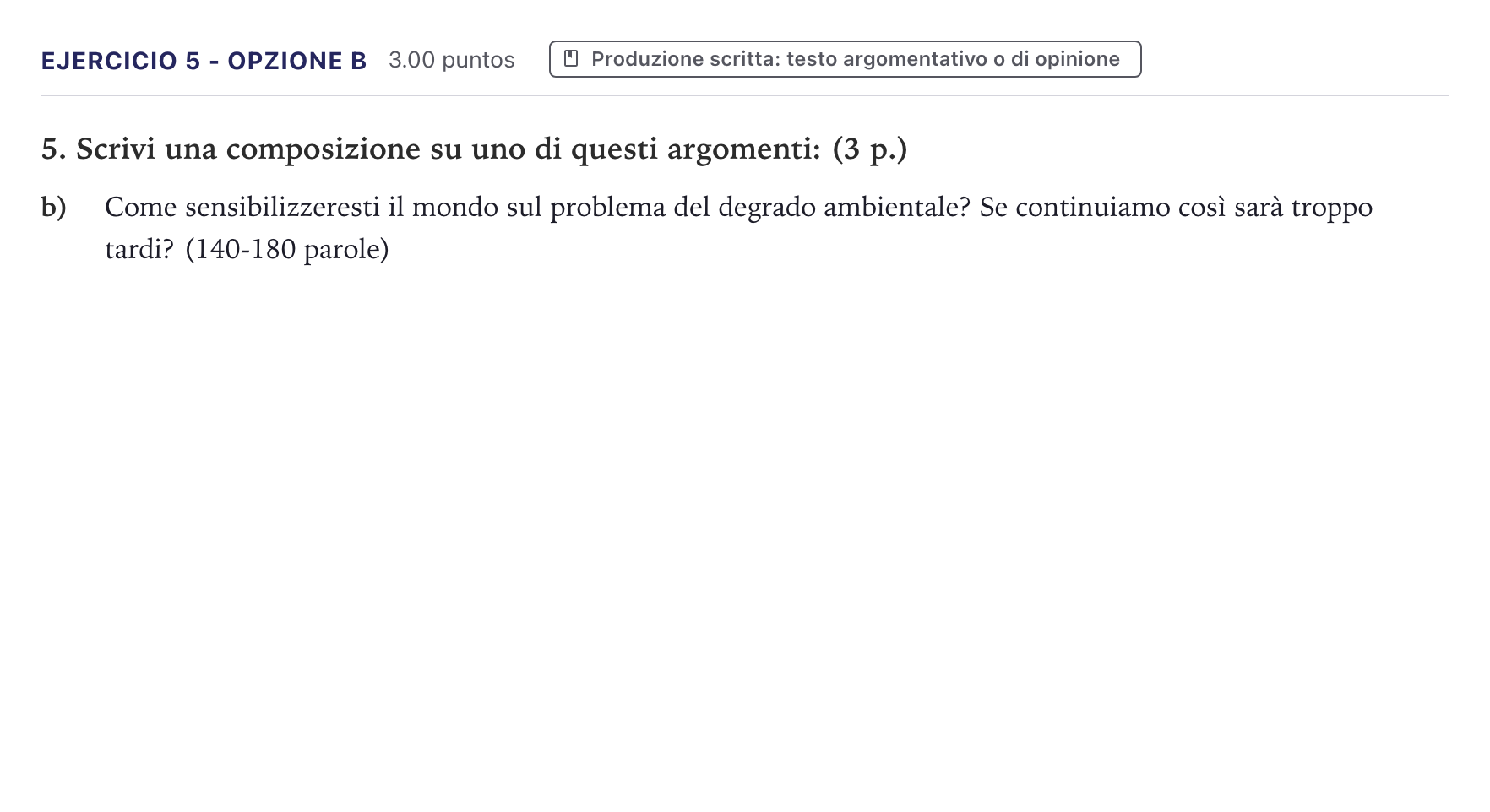 Enunciado: Ejercicio 5 - Opzione b · Italiano PAU Canarias Junio (Ciencias) 2026