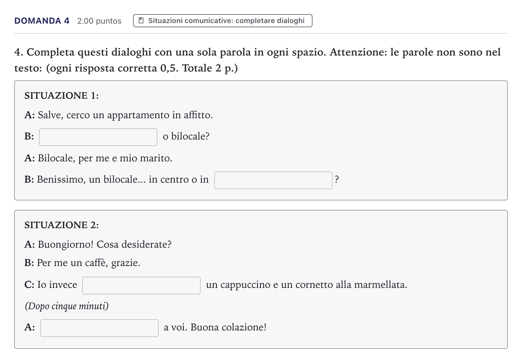 Enunciado: Ejercicio Domanda 4 · Italiano PAU Canarias Junio (Humanidades) 2026