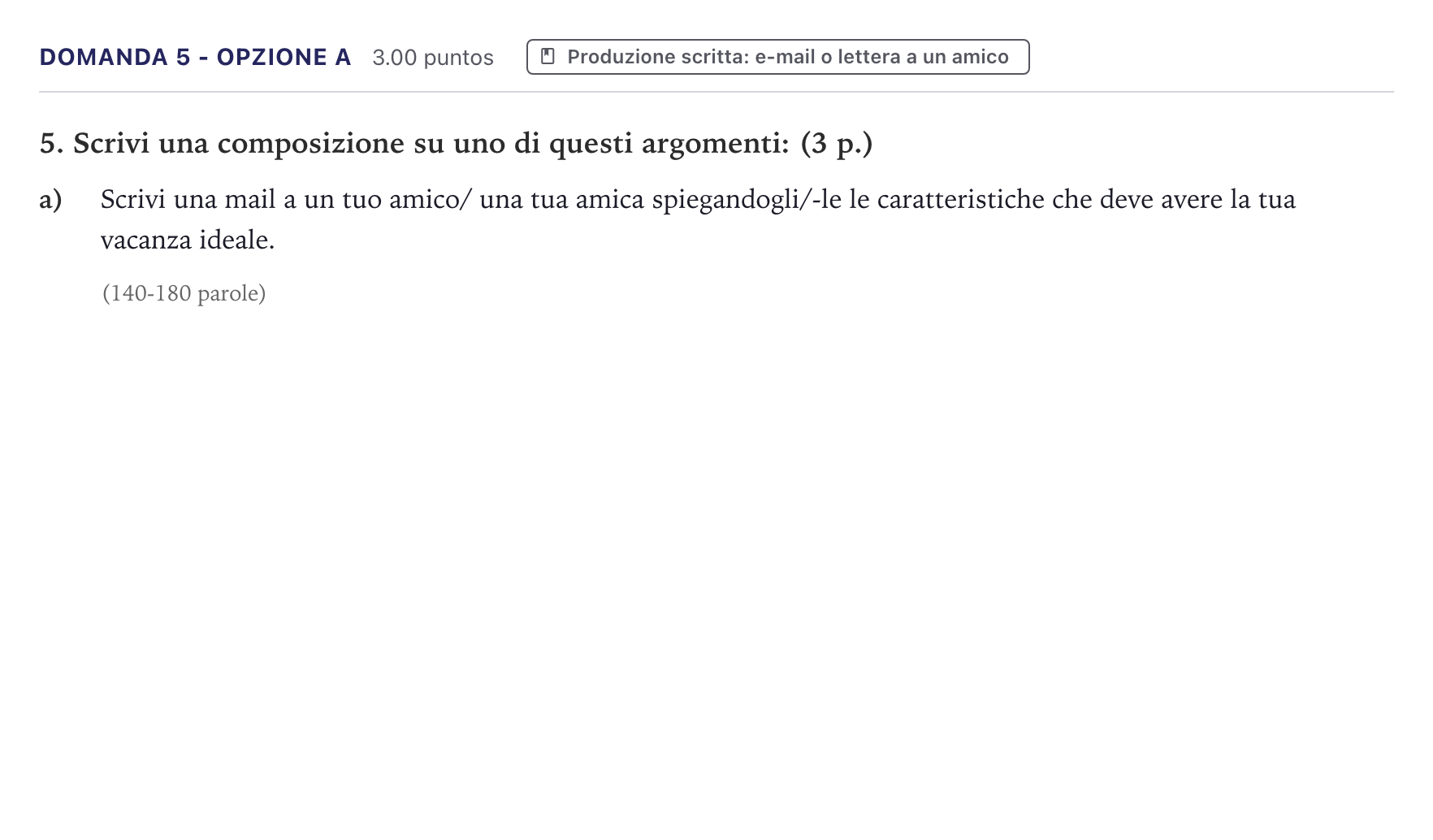 Enunciado: Ejercicio Domanda 5 - Opzione a · Italiano PAU Canarias Junio (Humanidades) 2026