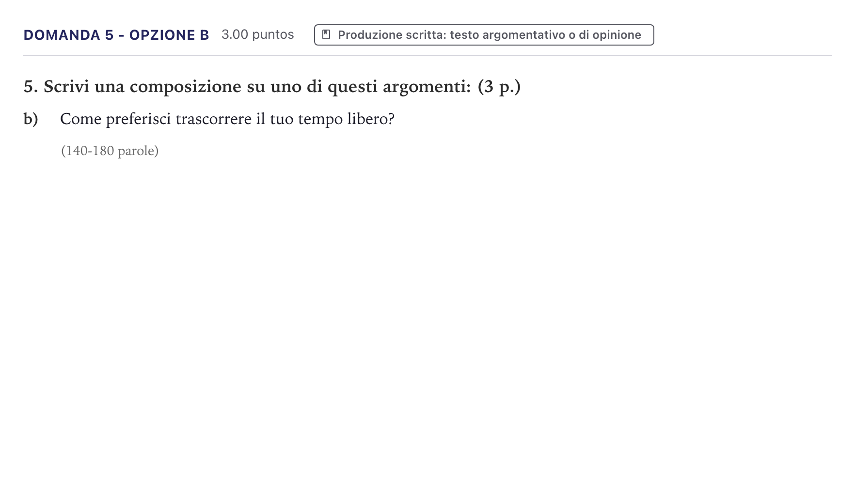 Enunciado: Ejercicio Domanda 5 - Opzione b · Italiano PAU Canarias Junio (Humanidades) 2026