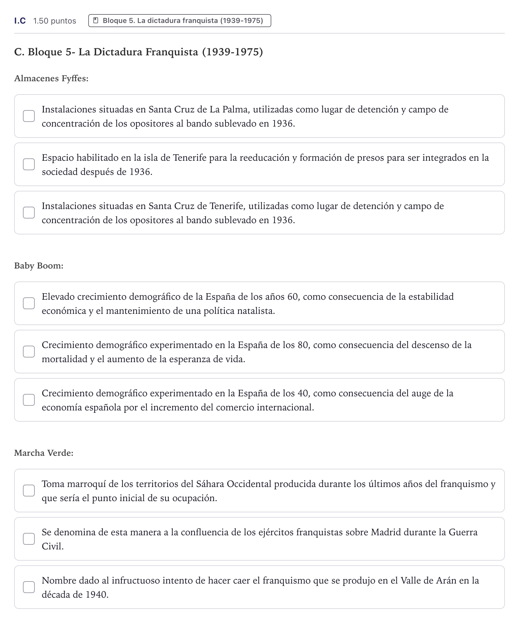 Enunciado: Ejercicio I.C · Historia de España PAU Canarias Junio (Ciencias) 2026