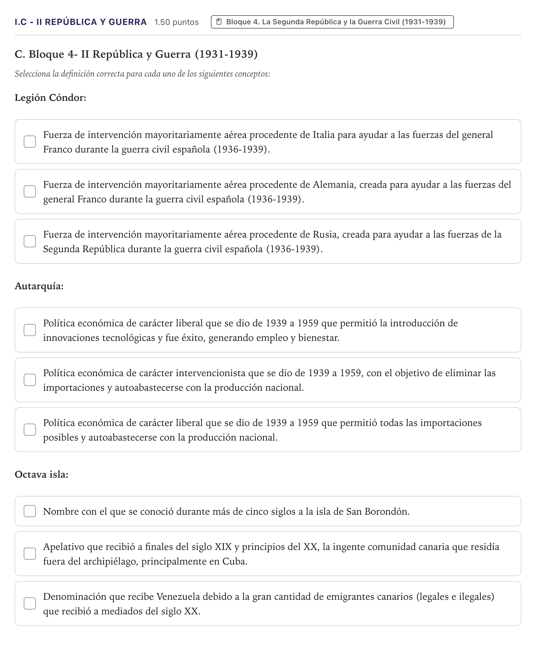 Enunciado: Ejercicio I.C - II República y Guerra · Historia de España PAU Canarias Junio (Humanidades) 2026