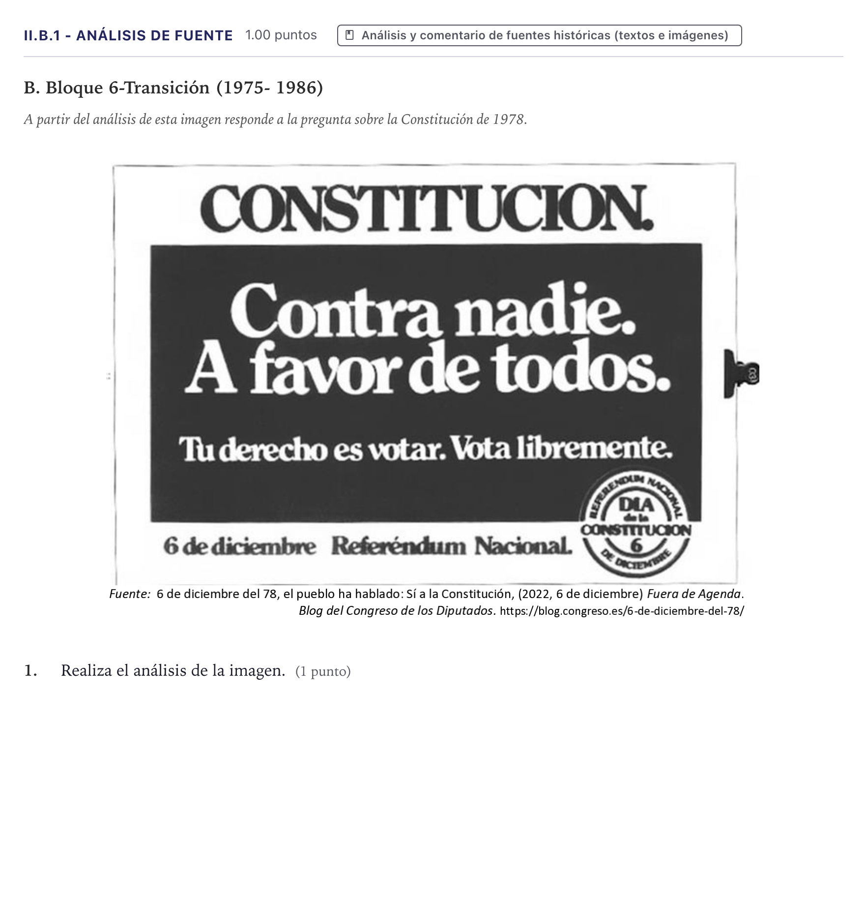 Enunciado: Ejercicio II.B.1 - Análisis de fuente · Historia de España PAU Canarias Junio (Humanidades) 2026